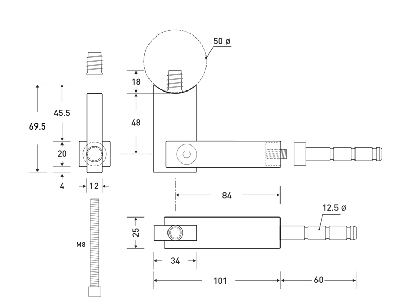 Sturdy HB 560 Handrail Brackets - Heavy Duty Metal Railing Supports for Stairs, Decks & Balconies - Indoor/Outdoor Use