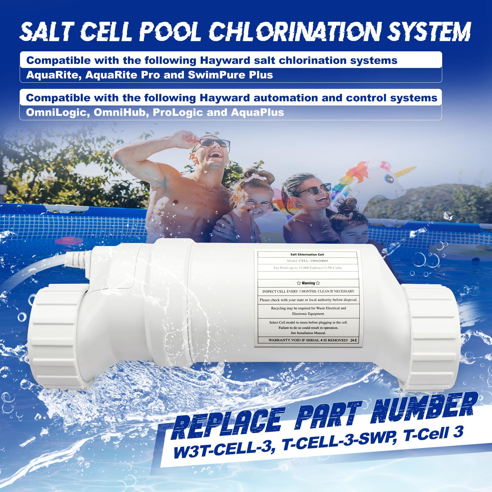 Hayward T-Cell-3 Salt Water Pool Chlorinator System - Compatible with W3T-Cell-3, T-CELL-3-SWP | 15,000 Gallon Salt Chlorine Generator for In-Ground & Above Ground Swimming Pools | Easy Maintenance & Crystal Clear Water