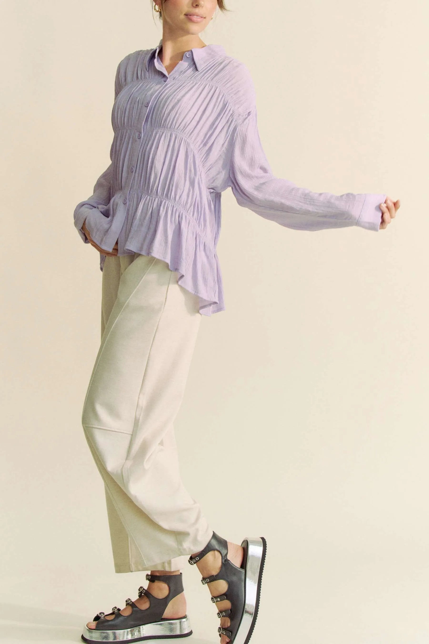 Lilac Button Front Shirt for Women - Soft & Stylish Casual Blouse with Long Sleeves - Perfect for Office, Date Night & Spring Outfits