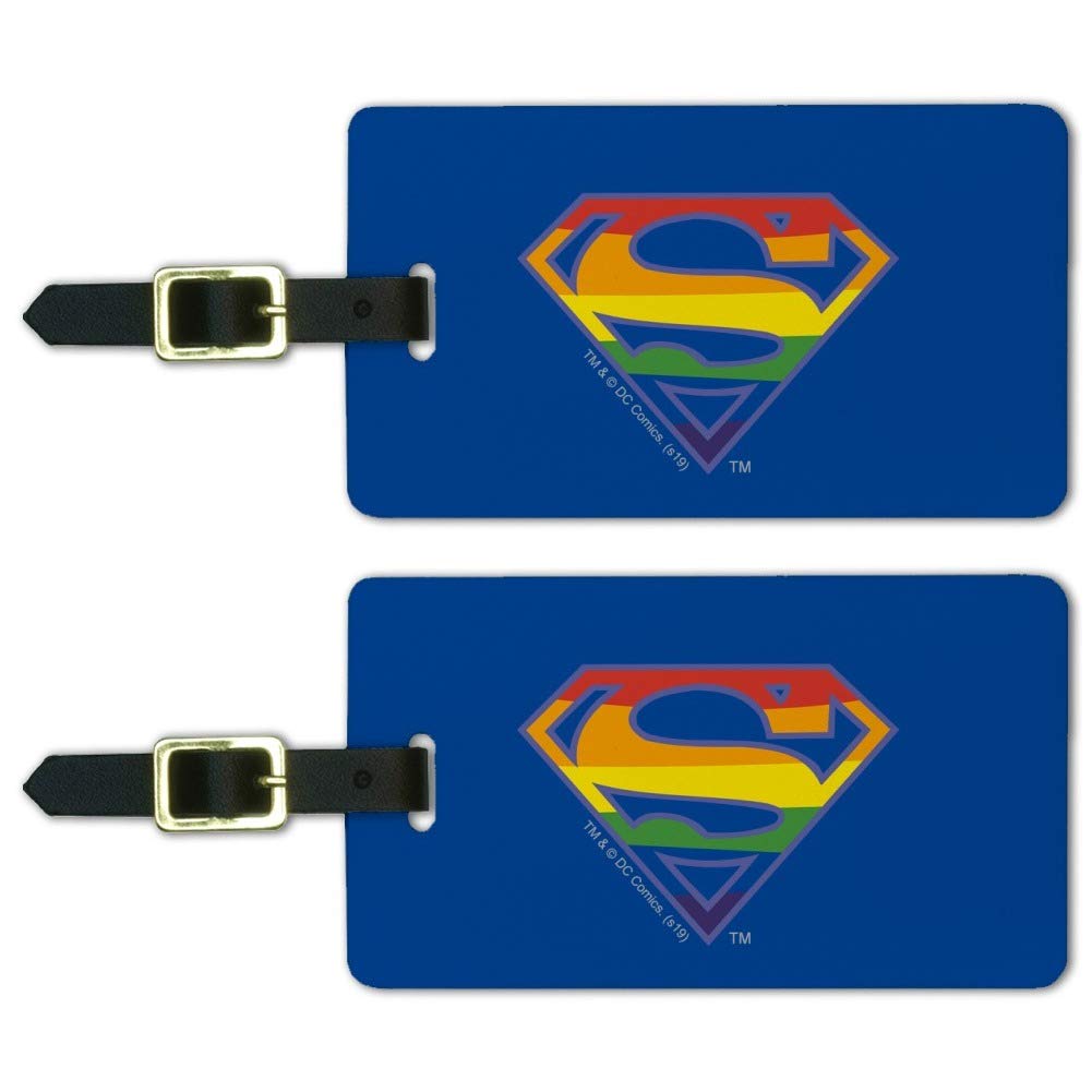 Superman Rainbow Shield Logo Luggage ID Tags - Set of 2, Durable Suitcase Name Tags for Carry-On Bags, Travel Accessories for Airlines, Business Trips and Vacation Identification