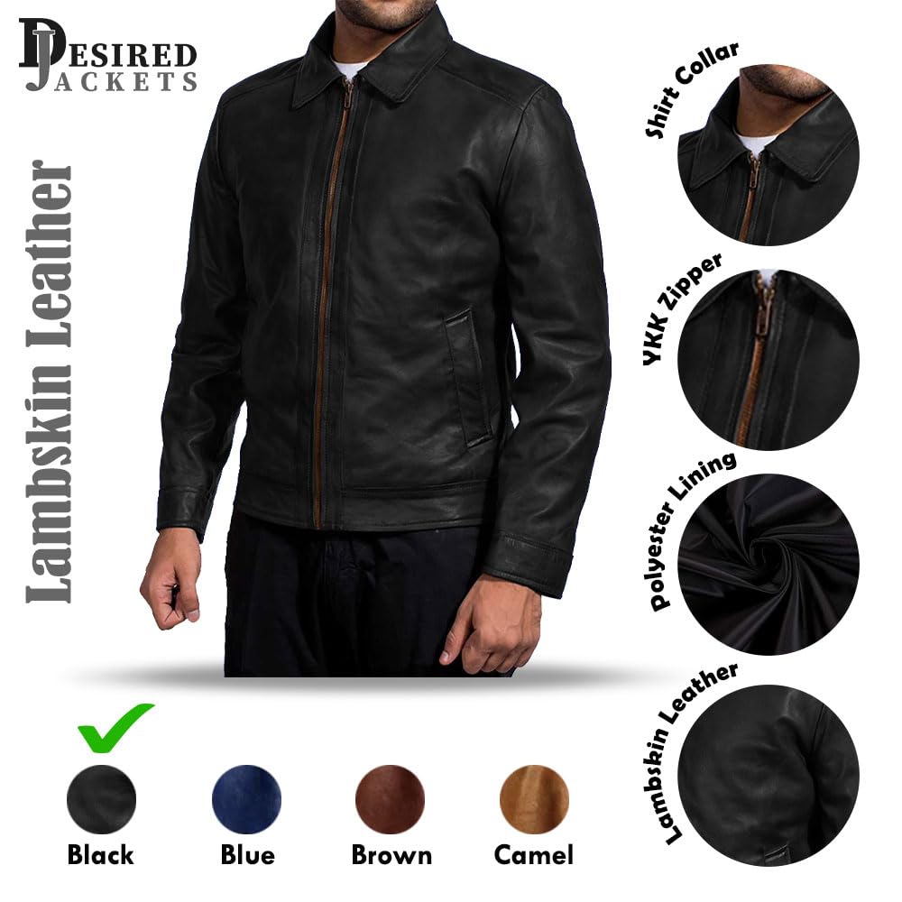 Men's Vintage Brown Lambskin Leather Jacket - Classic Style for Casual Wear