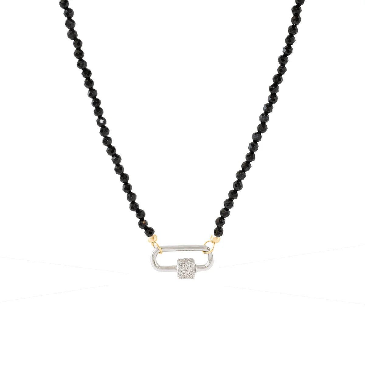 ICONIC BEADED OPEN-END NECKLACE - Black Onyx & Gold Plated Connector - Adjustable Layering Jewelry for Women - Perfect for Everyday Wear, Office & Special Occasions