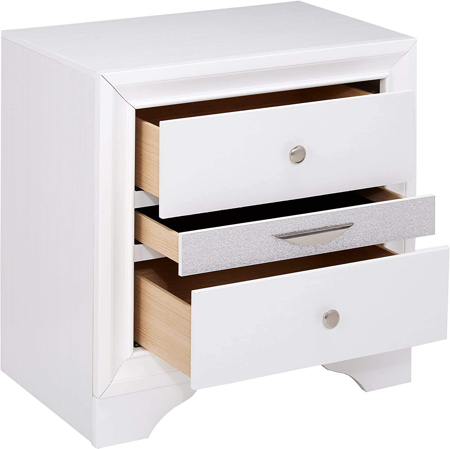 Elegant White Nightstand with 3 Drawers - Modern Wooden Bedside Table with Antique Handles for Bedroom, Living Room & Dorm - Fully Assembled Small End Table | Perfect for Storage, Reading Nook & Home Decor