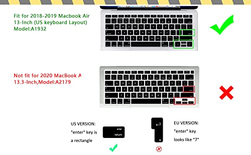 HRH Korean Language Silicone Keyboard Cover for MacBook Air 13 Inch (2018 Model A1932) - Retina Display & Touch ID - US Layout - Black - Protects from Dust & Spills for Office & Home Use