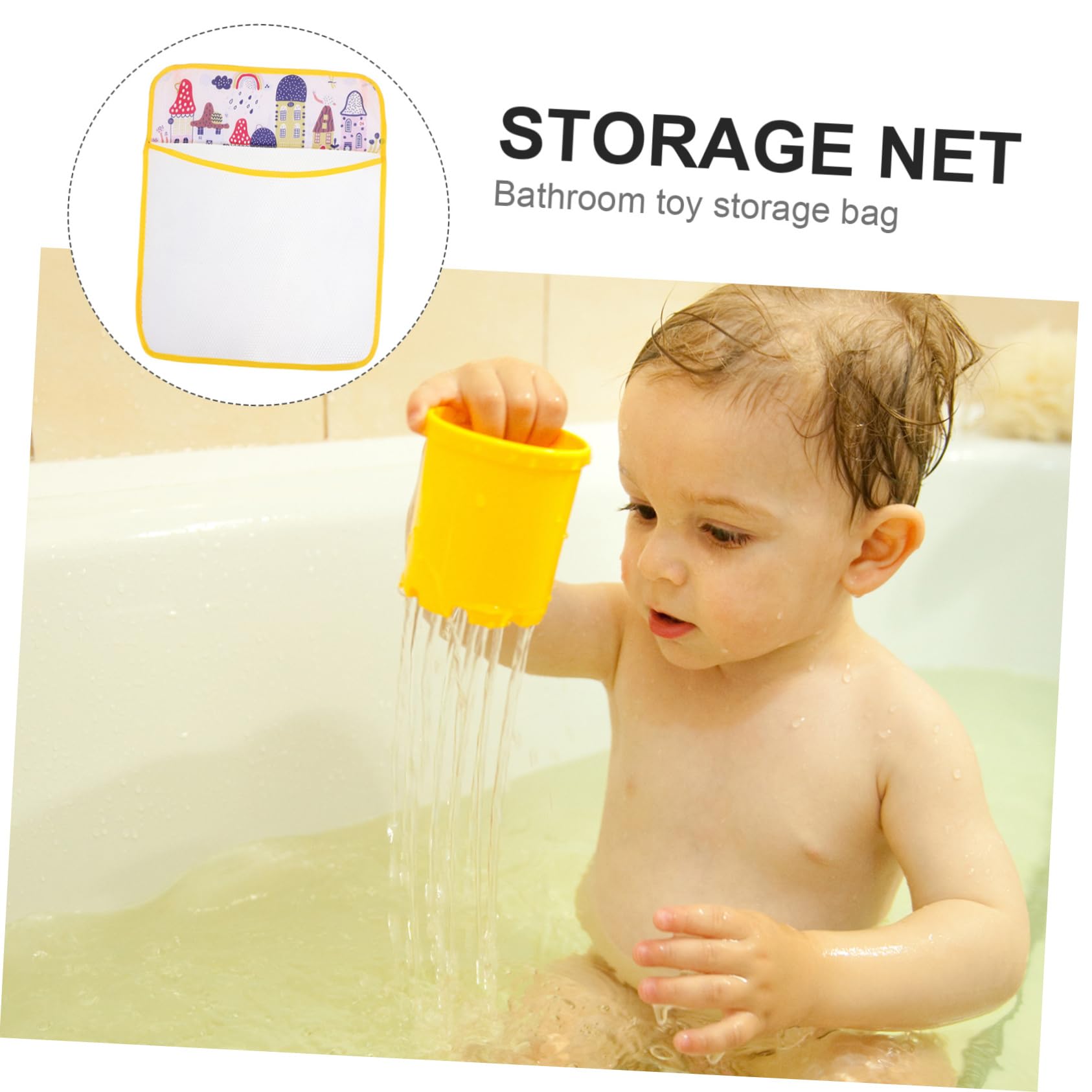 FOYTOKI Multi-Functional Bath Toys Organizer - Wall Mounted Storage Bag & Mesh Net for Boys and Girls - Waterproof Toy Holder for Bathtub - Easy to Clean - Perfect for Bathroom Organization and Kids' Bath Time Fun