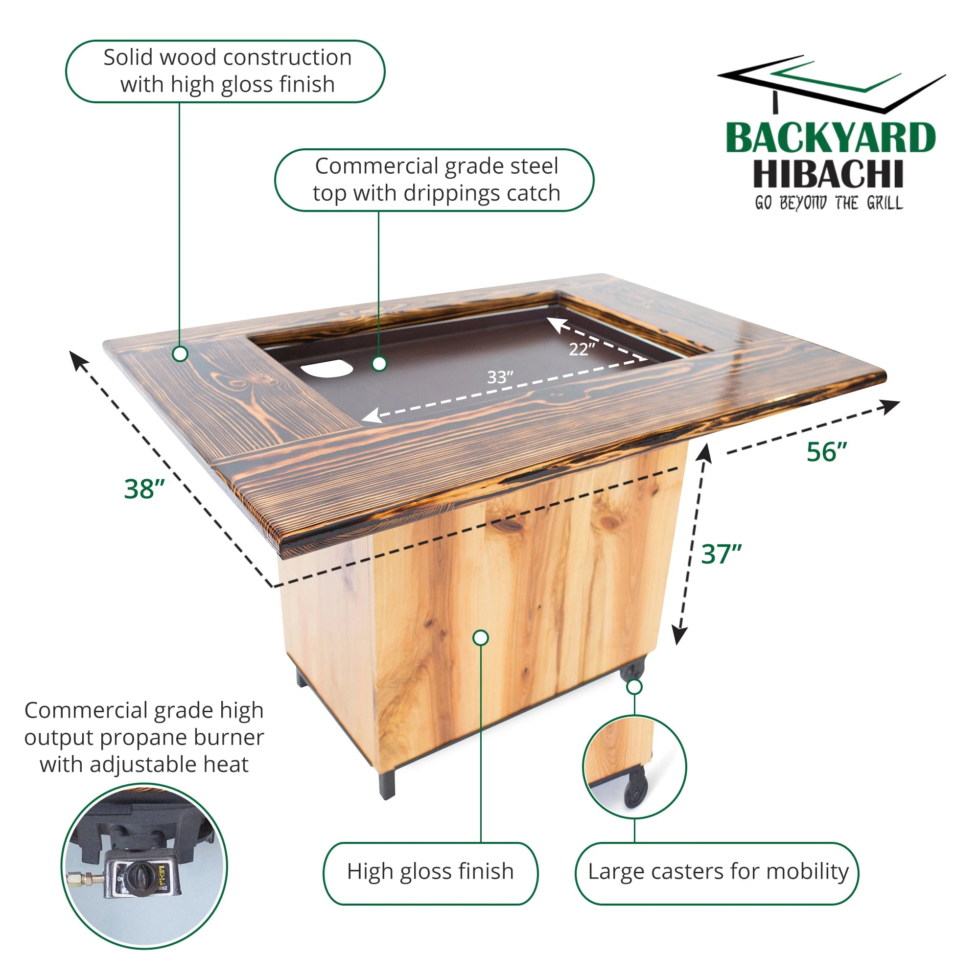 Premium Backyard Hibachi Grill Torched Cypress - Portable Japanese BBQ Grill for Outdoor Cooking, Camping & Backyard Parties - BY BHPOGTC
