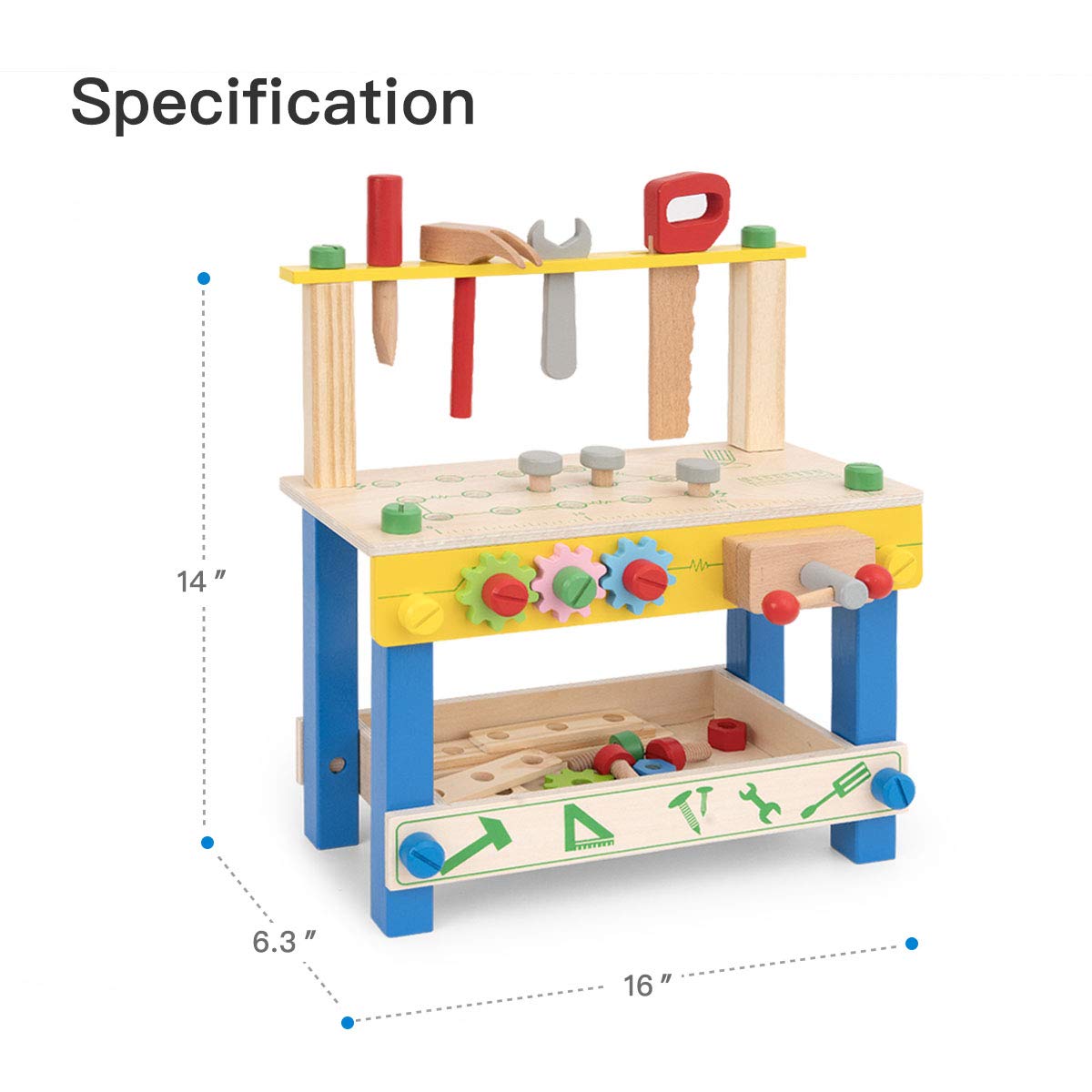 ROBUD Solid Wood Kids Tool Stand Set - Wooden Workbench Toy for Toddlers & Children Ages 3+ | Perfect Birthday Gift for Boys & Girls | Pretend Play, DIY Projects & Early Learning Activities