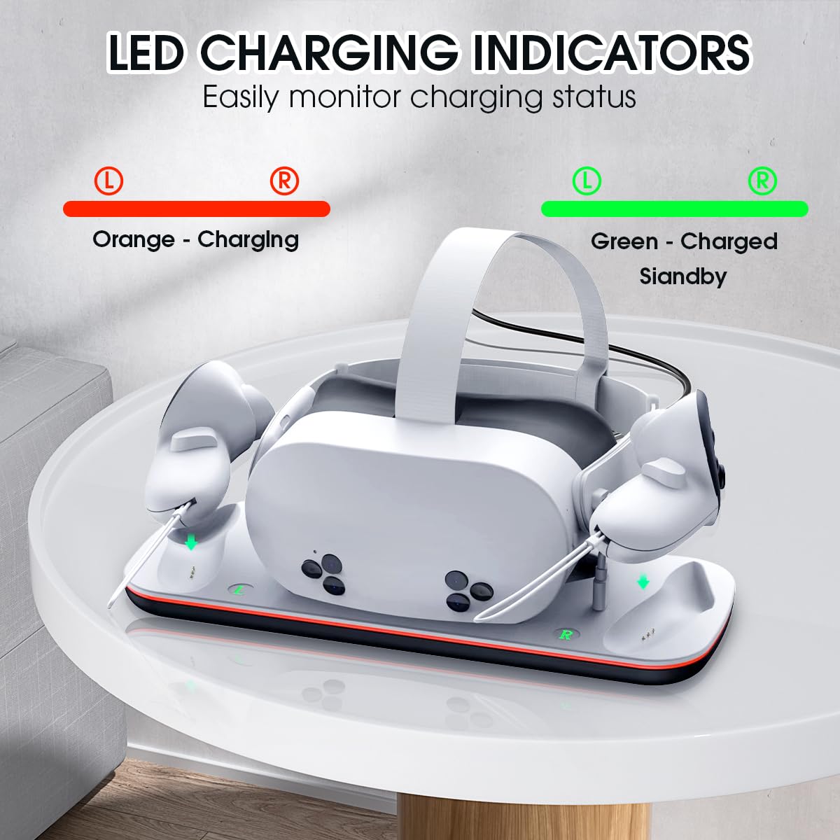 Moginno Magnetic Charging Dock for Meta Quest 3S/3 - VR Headset & Controller Charging Station with LED Indicator, 2 Rechargeable Batteries & Display Stand (White) - Perfect for Gaming, VR Entertainment & Device Organization