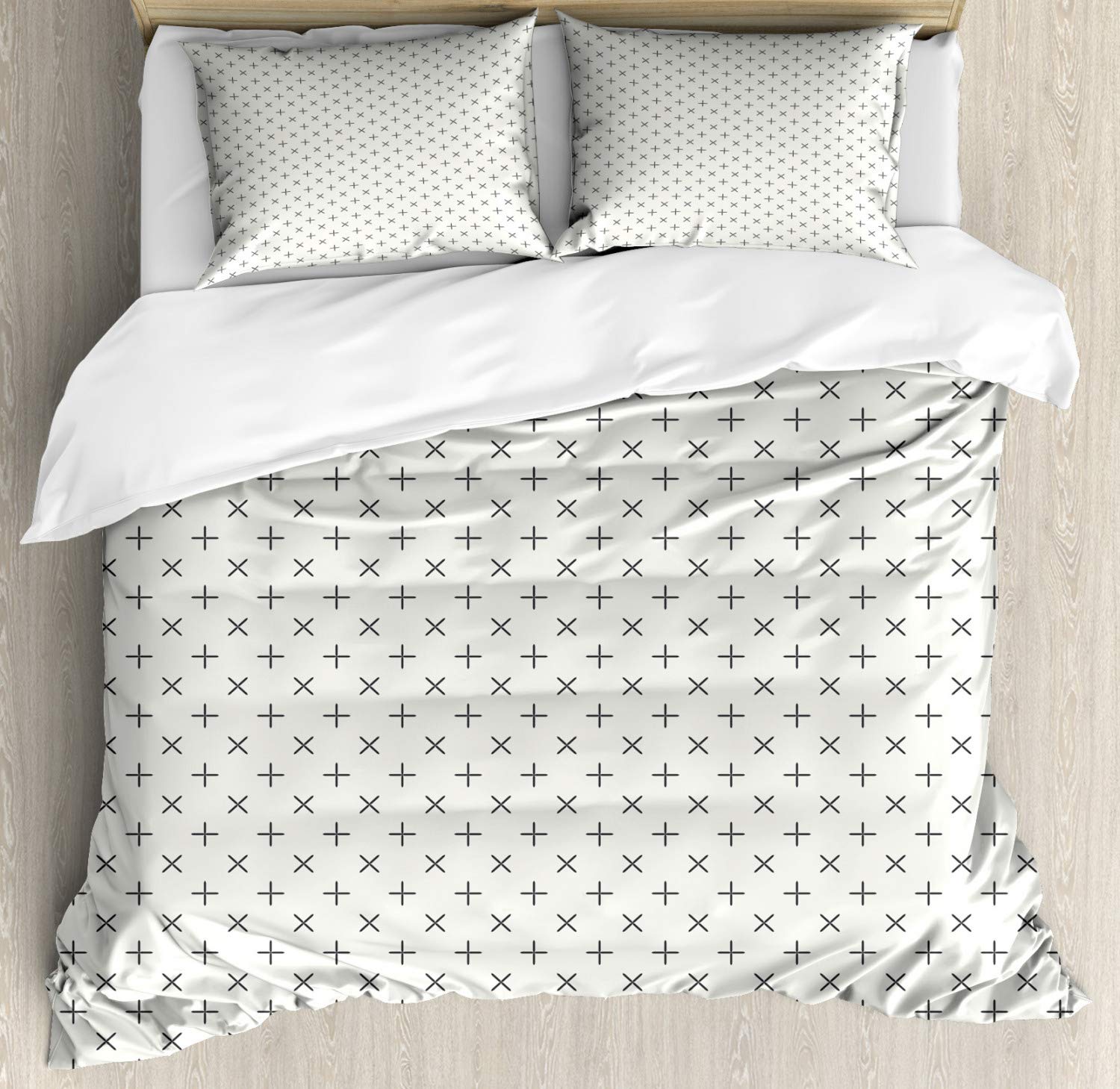 Ambesonne Geometric Duvet Cover Set - Vintage Floral Design on Pale Grey Backdrop, 3-Piece Queen Size Bedding with 2 Pillow Shams in Grey Beige | Perfect for Bohemian & Vintage Style Bedrooms, Guest Rooms & Dorm Decor