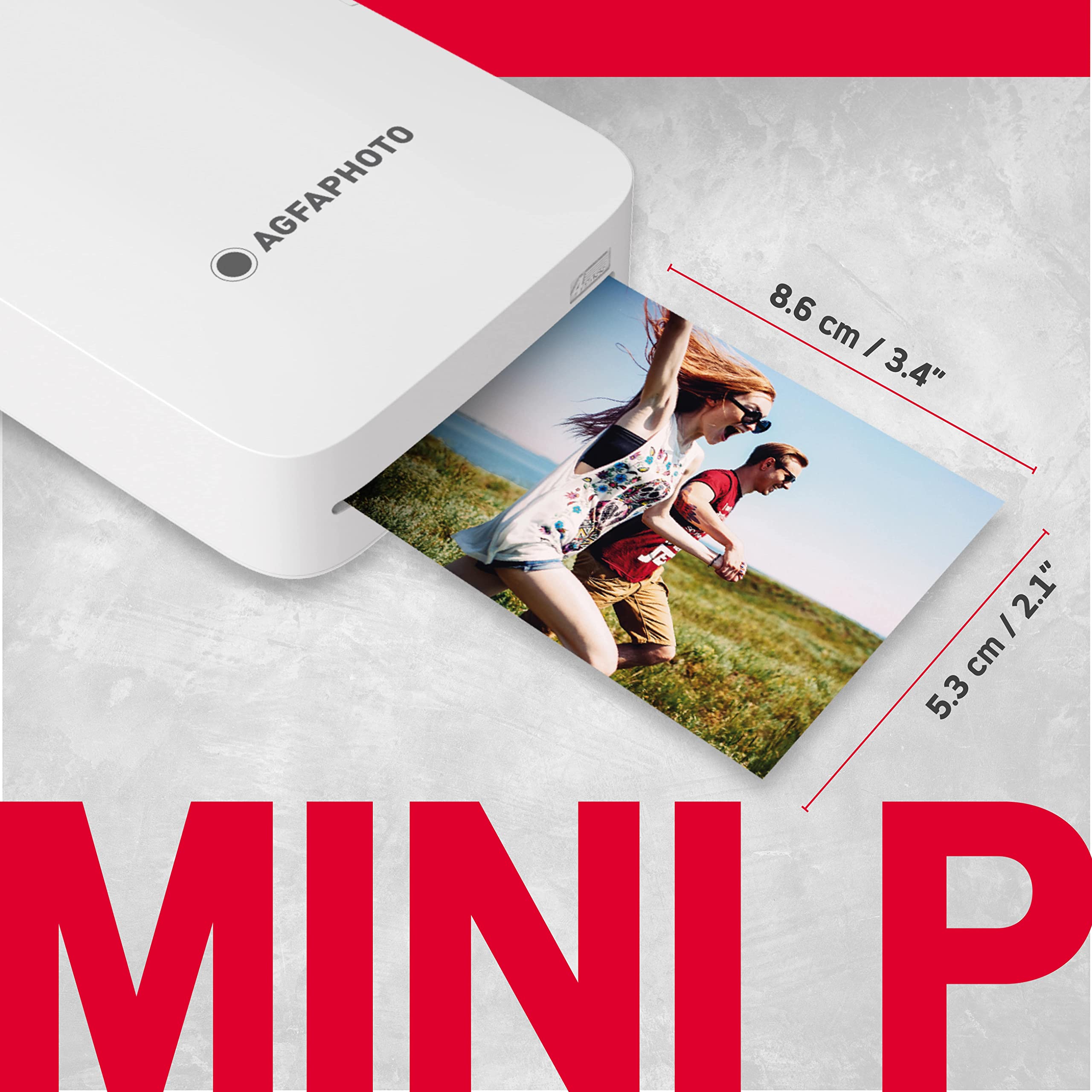 AgfaPhoto Realipix Mini P Bluetooth Photo Printer - 2.1 x 3.4 Inch Portable Thermal Sublimation Printer with 4Pass Technology (White, AMP23-WH) - Perfect for Instant Prints, Travel Memories & DIY Scrapbooking
