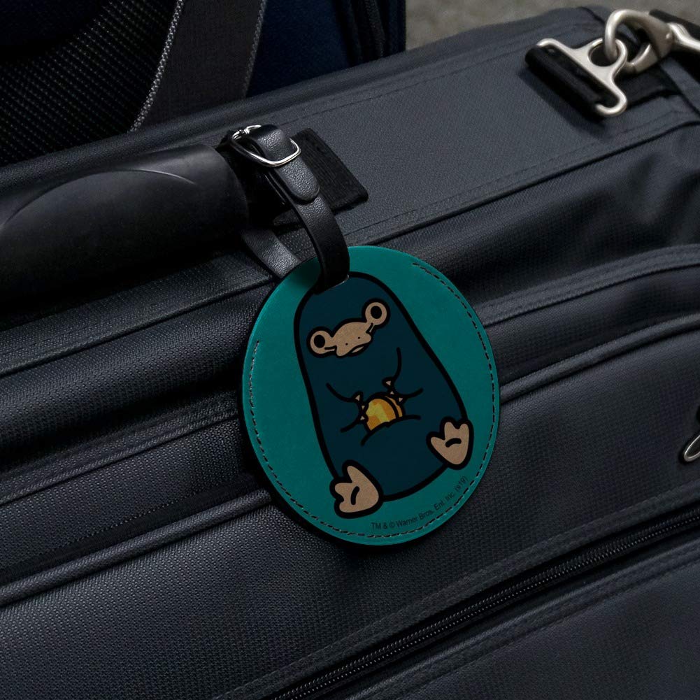 Fantastic Beasts Nifler Cute Chibi Round Leather Luggage Tag & ID Card Holder - Perfect for Harry Potter Fans, Travel Accessories, Suitcase Identification