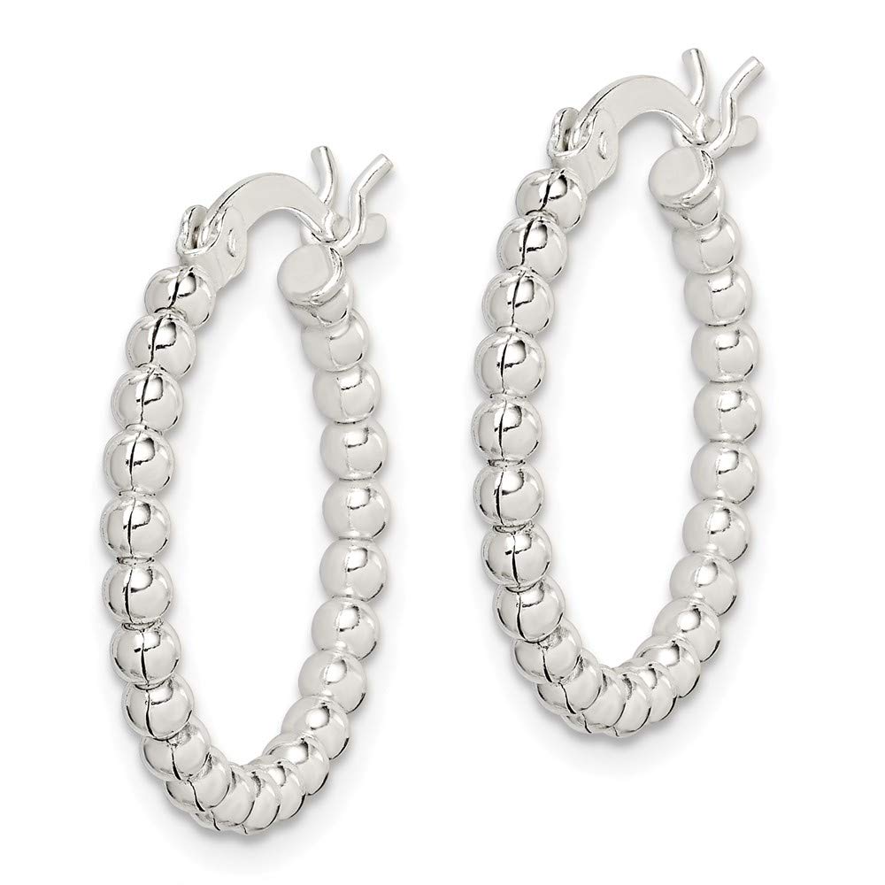 925 Sterling Silver Polished Beaded Hoop Earrings for Women - Elegant Everyday Jewelry for Work, Date Night & Special Occasions