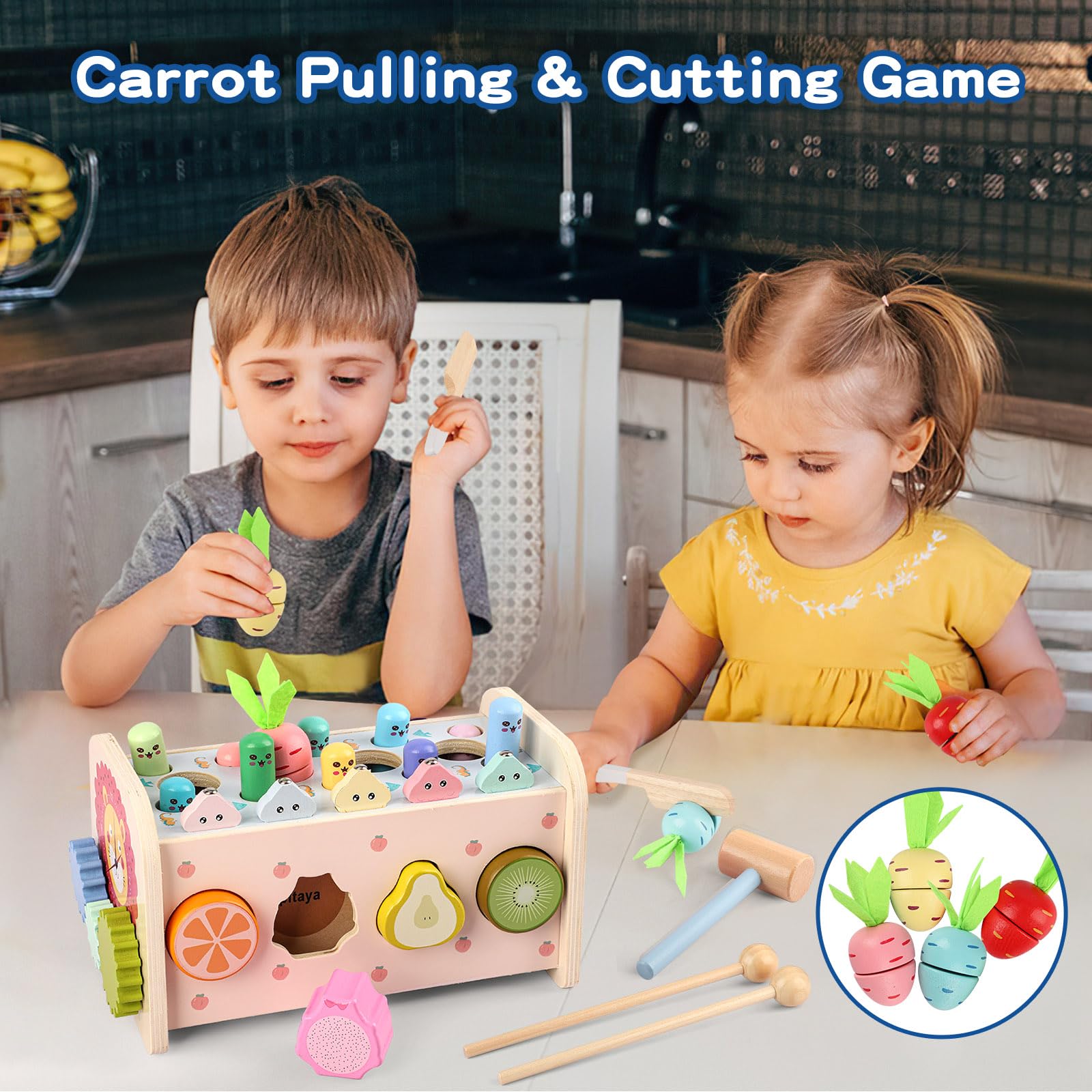 9-in-1 Montessori Wooden Hammering Toy for Toddlers 1-3 Years - Whack A Mole Game with Xylophone, Early Learning Activity for Boys & Girls - Perfect Birthday Gift for Sensory Play & Motor Skill Development