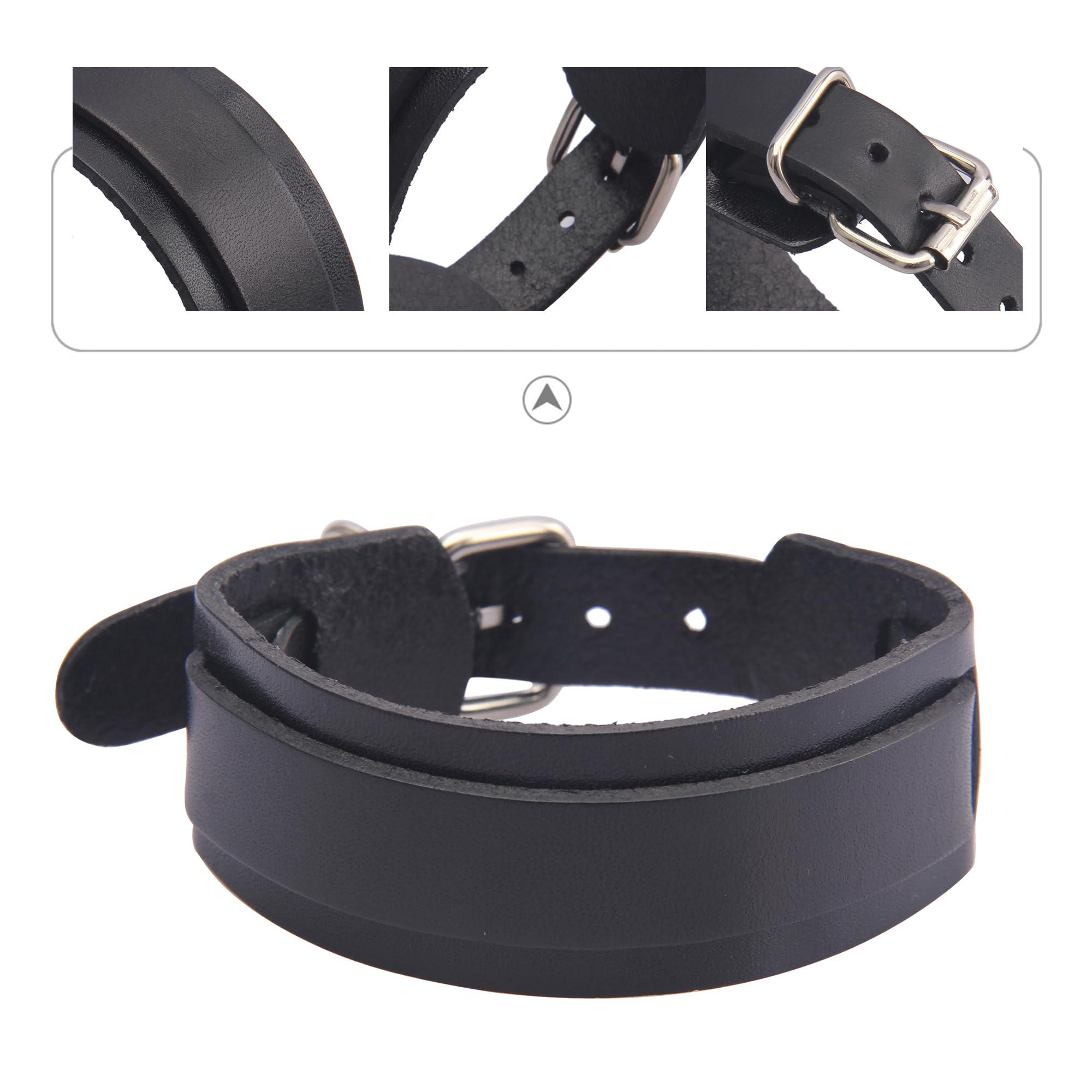 Men's & Women's Black Leather Bracelet - Punk Style Wrist Cuffs & Arm Bands for Casual Wear, Parties & Gothic Fashion Accessories