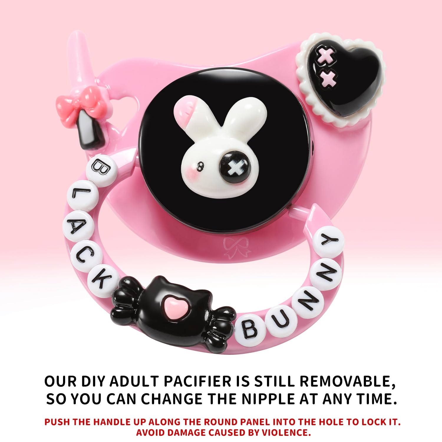 CutiePlusU Adult Pacifier for DIY Handmade - Black Bunny Design | Comforting Sensory Tool for Anxiety Relief, Stress Management & Sleep Aid | Perfect for Cosplay, Autism & Sensory Needs