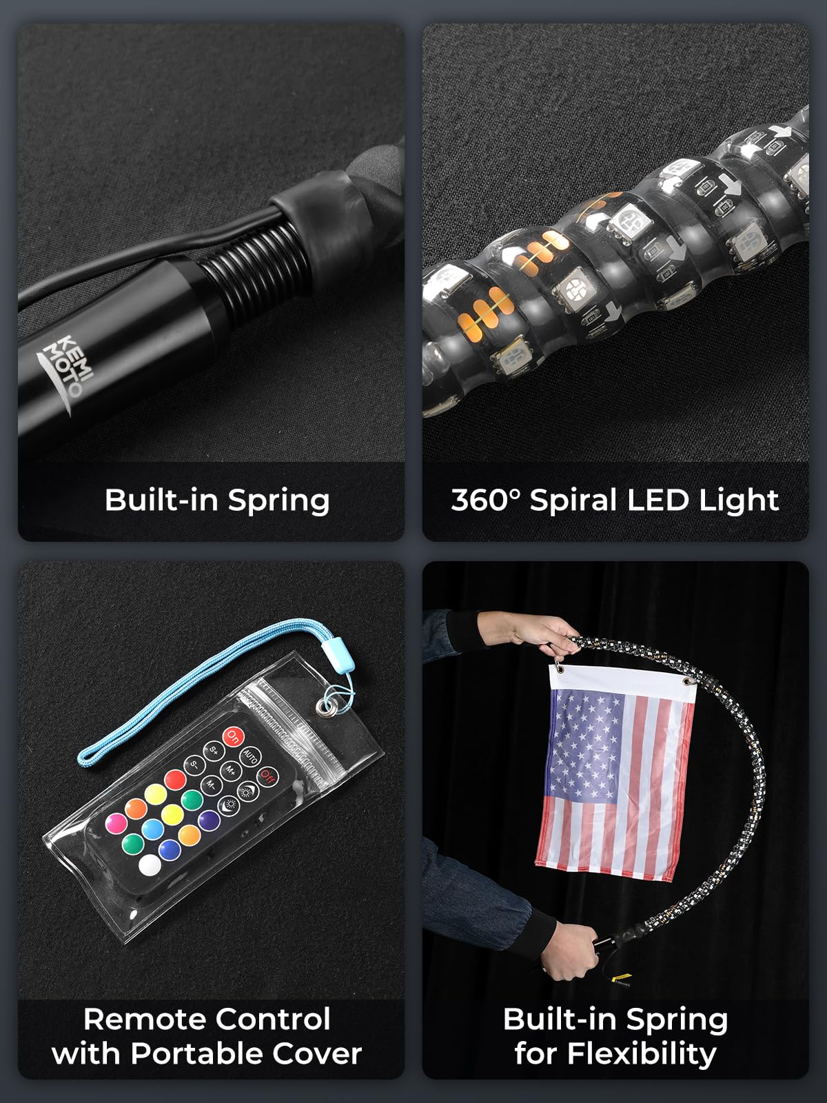 KEMIMOTO 2-Pack 5ft Bluetooth UTV Whip Lights with Turn Signal & APP Control - Compatible with Polaris RZR, Can-Am Maverick X3, Side by Side ATV, Buggy & Boat - Perfect for Off-Road Adventures, Night Riding & Safety Visibility