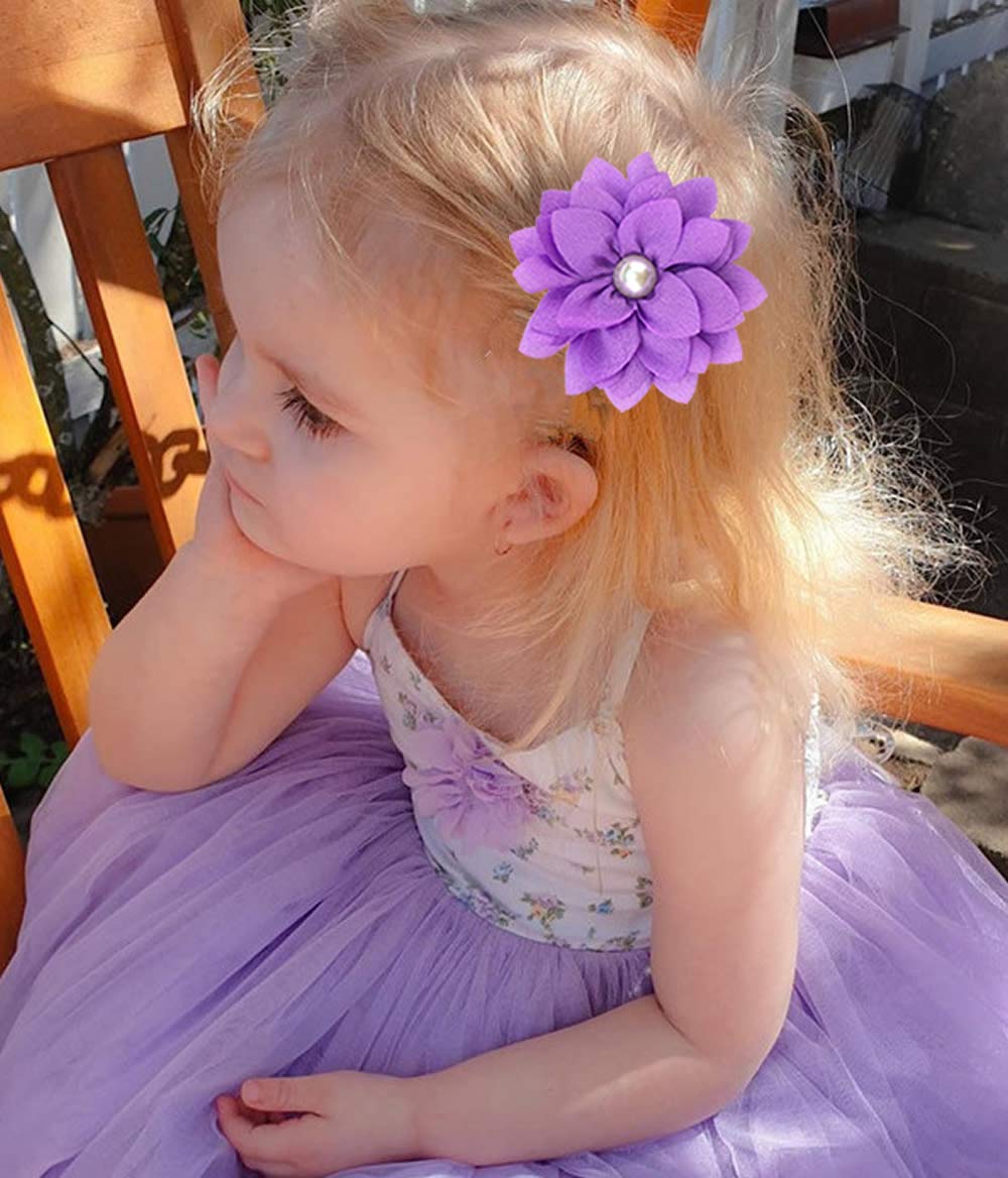 20 Pack Alligator Hair Clips with Big Flower Lotus & Pearl Design - Hair Barrettes for Baby Girls, Toddlers, Kids, Teens & Women | Perfect for School, Parties, Weddings & Daily Hair Styling