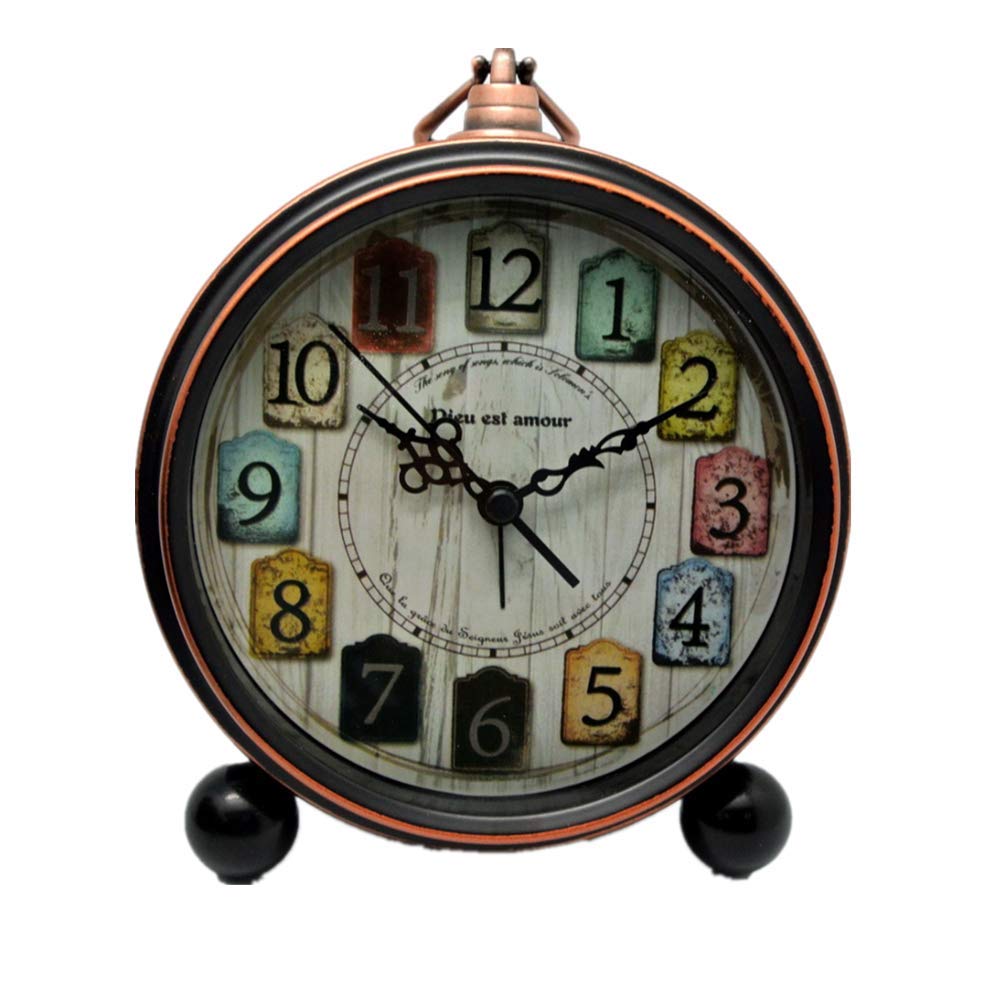Vintage Retro Metal Table Clock - Silent Non-Ticking Quartz Desk Alarm Clock with HD Glass - Battery Operated Small European Style Clock for Bedroom, Living Room, Office & Shelf Decor (Colorful) - Perfect for Home, Office, Gift & Vintage Collection