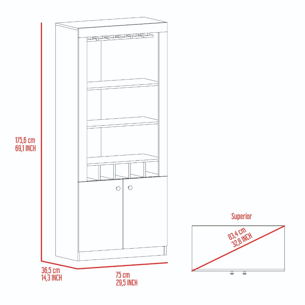 Tuhome Montenegro Bar Cabinet with Double Doors, 5 Built-in Wine Racks & 3 Adjustable Shelves - Black | Modern Home Bar Furniture for Living Room, Dining Room or Office