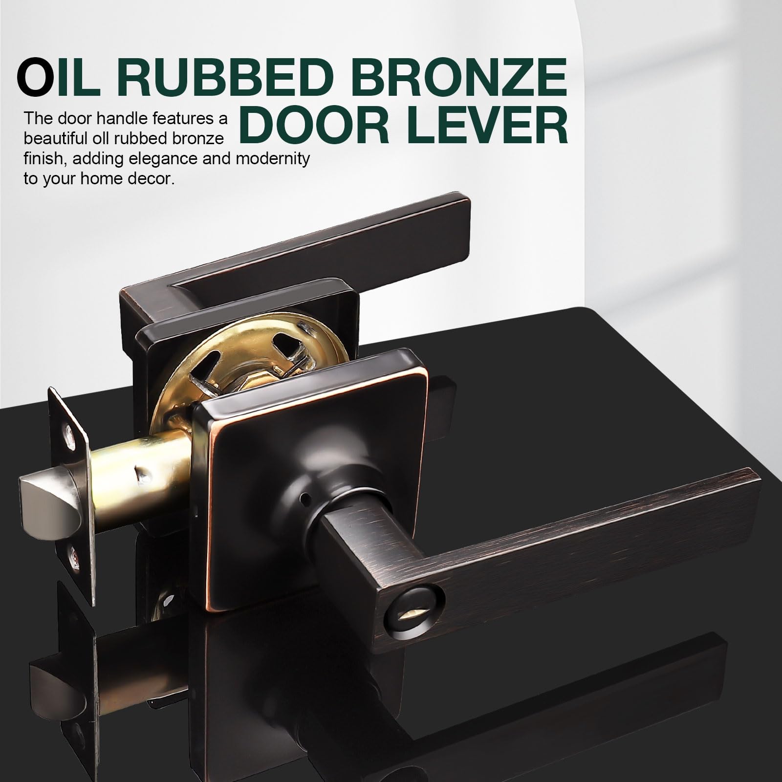 GOBEKOR 2 Pack Oil Rubbed Bronze Privacy Door Lever Handles with Lock - Modern Straight Keyless Entry for Bedroom, Bathroom & Interior Doors - Secure & Stylish Home Upgrade