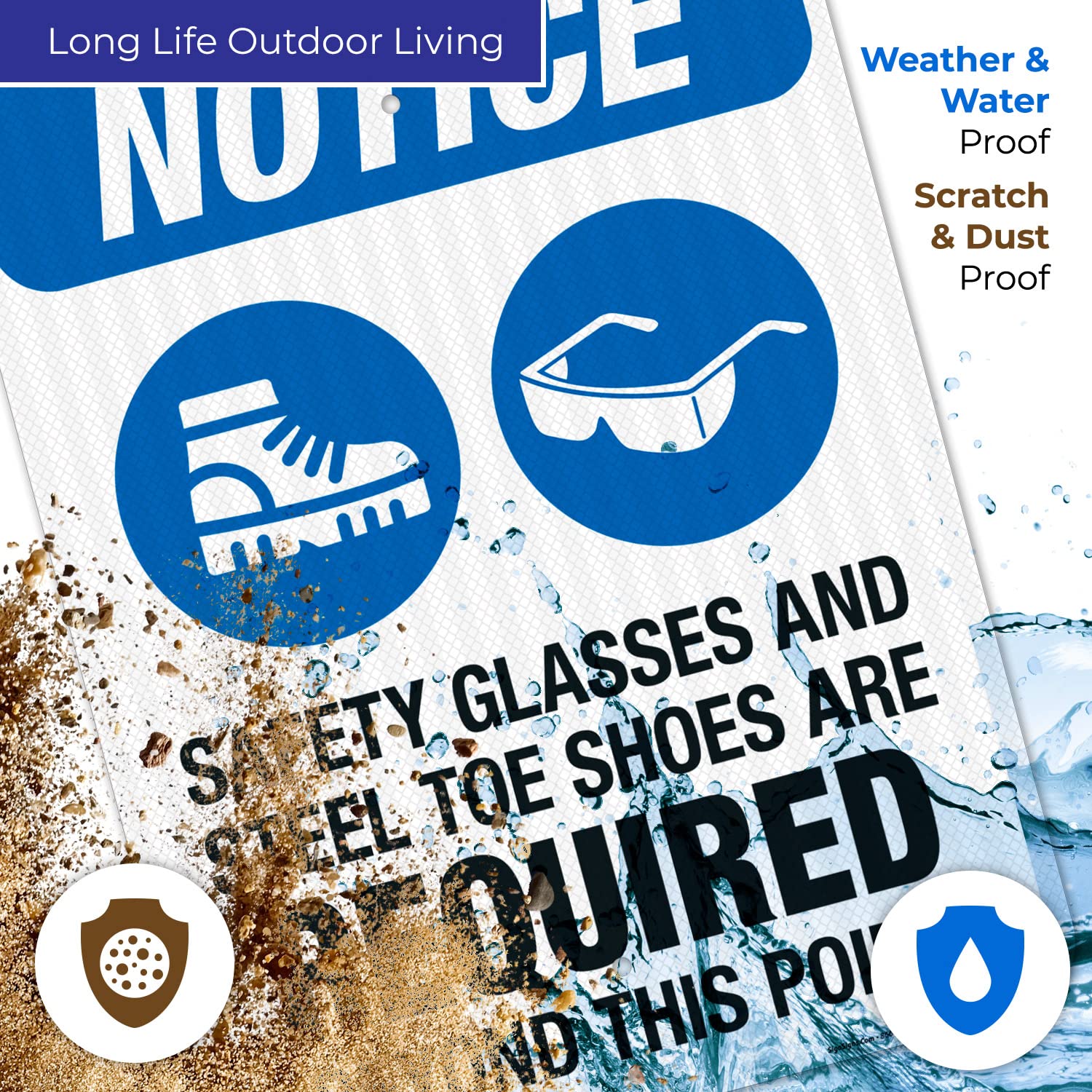 OSHA Safety Sign - 18x24 Inches, 'Safety Glasses & Steel Toe Shoes Required Beyond This Point', 3M EGP Reflective .080 Aluminum, Fade Resistant for Indoor/Outdoor Use - Made in USA | Perfect for Construction Sites, Warehouses & Industrial Facilities