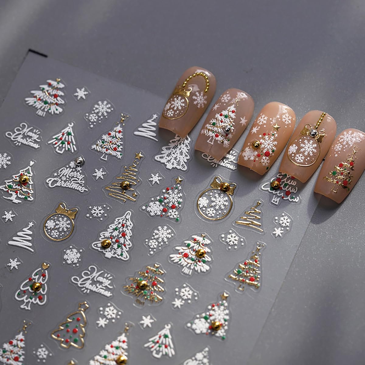 5D Embossed Christmas Tree Nail Art Stickers - Self-Adhesive Holiday Nail Decals for Women & Girls | Winter Snowflake Xmas Nail Designs | Perfect for Christmas Parties, Gift Giving & Festive Nail Art Decoration