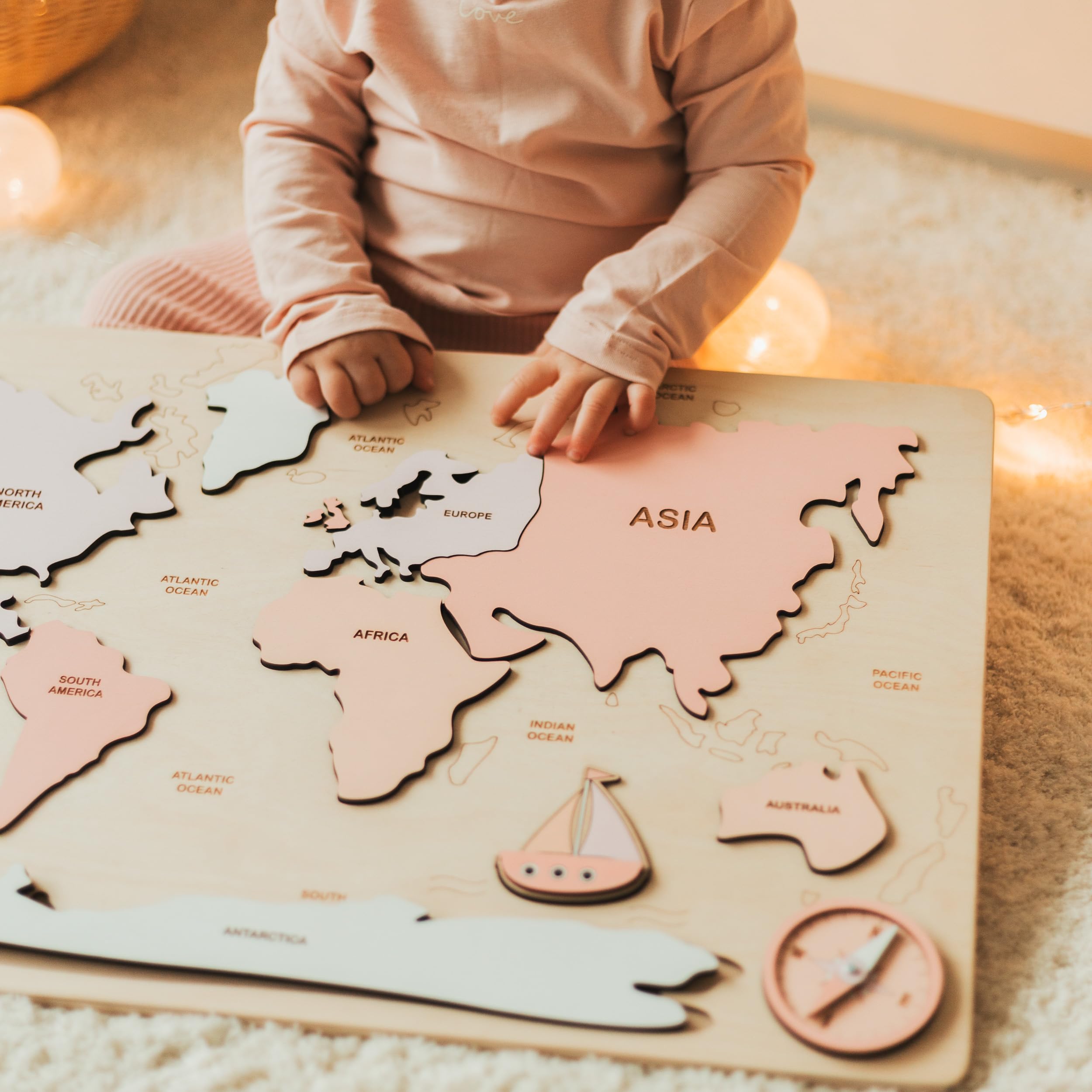 Rainbow World Map Puzzle - Educational Wooden Montessori Toy for Kids | Perfect Christmas Gift & Easter Present for Learning Geography & Travel Fun