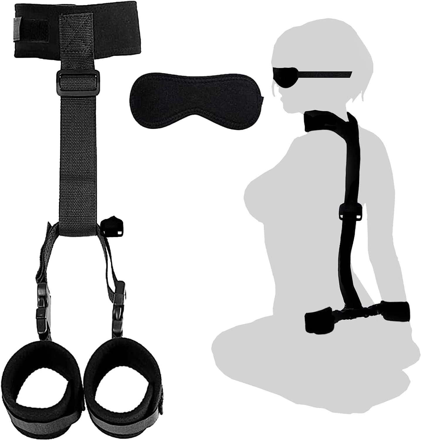 BDSM Bondage Set - Adjustable Neck to Wrist Restraints, Handcuffs & Blindfold for Couples | Perfect for Bedroom Play, SM Games & Sensual Exploration