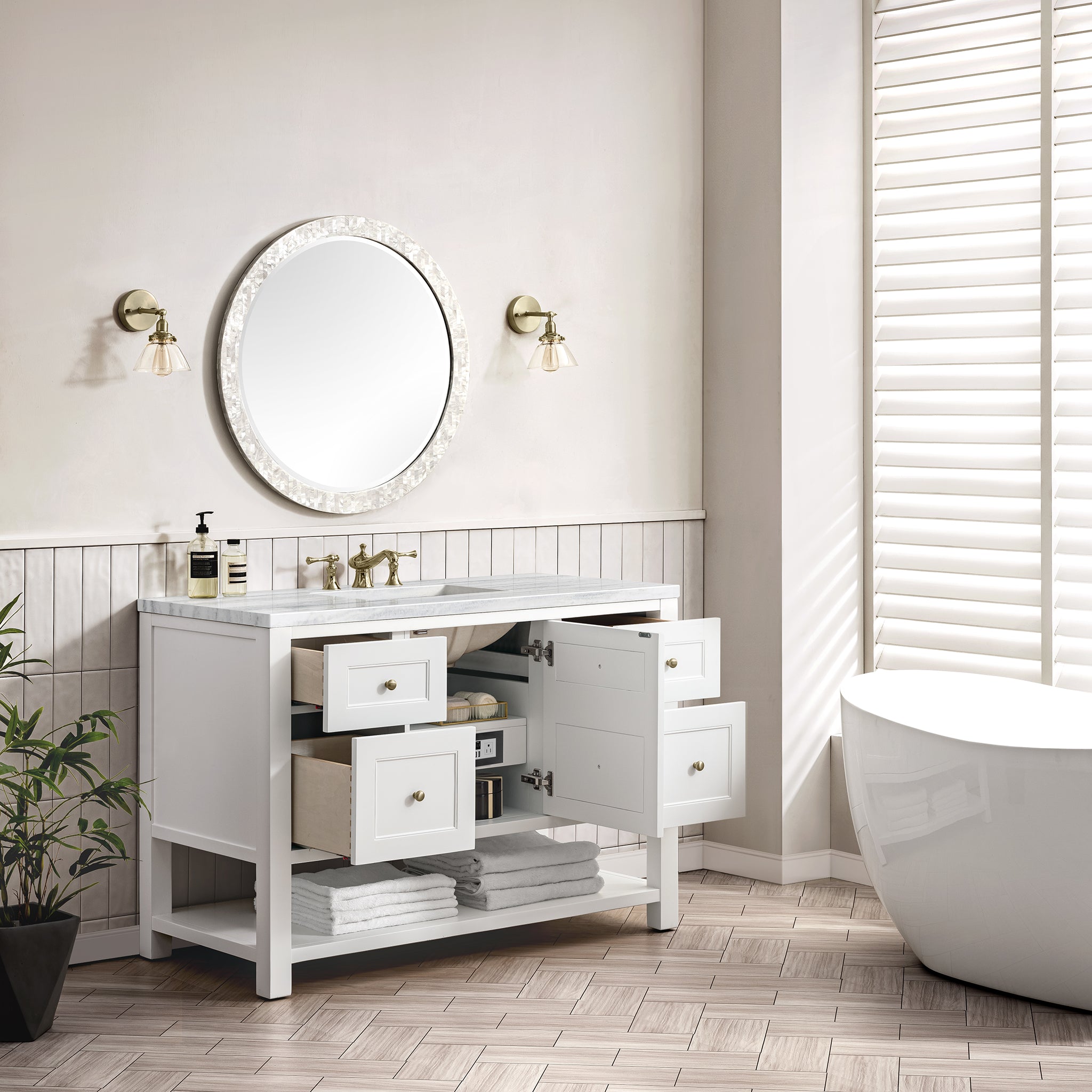 Breckenridge 48 Inch Single Bathroom Vanity Set with White Finish & 3CM Arctic Fall Quartz Countertop - Perfect for Modern Master Bathrooms & Powder Rooms
