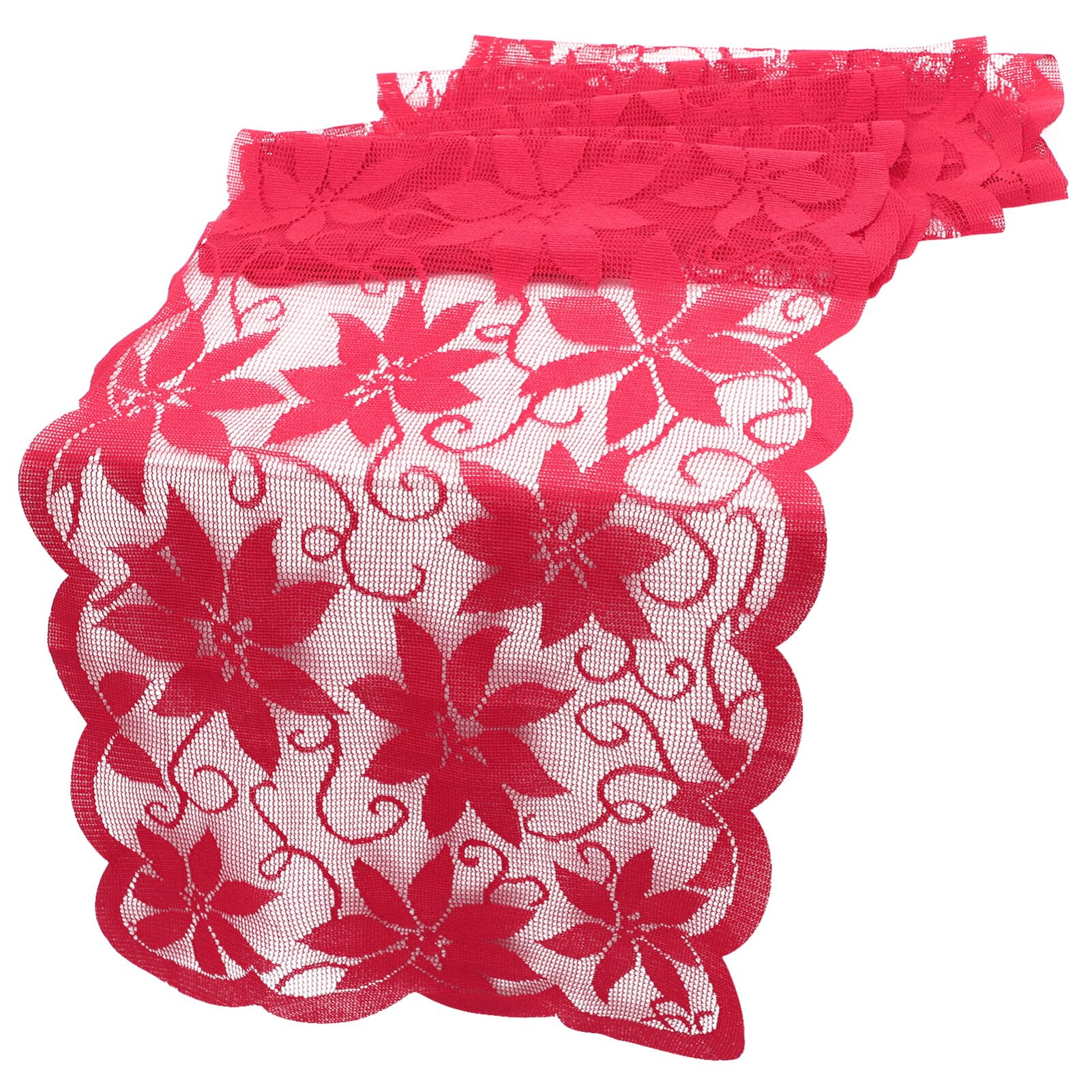 FAVOMOTO Red Lace Christmas Table Runner - Elegant Holiday Tablecloth & Fireplace Mantel Scarf for Xmas Party Decor, Dining Table, Buffet, and Home Decoration