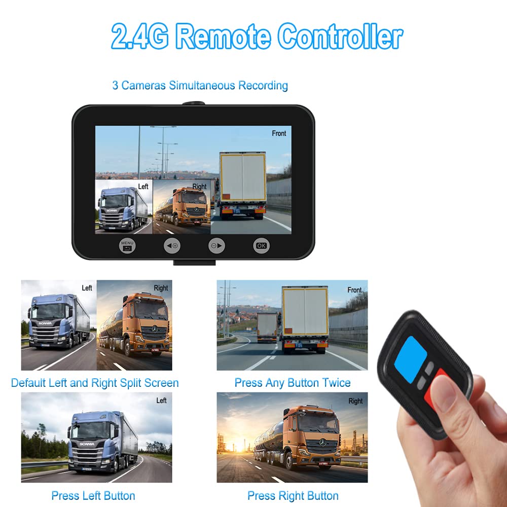 VSYSTO 3CH WiFi Truck Dash Cam with 4.5