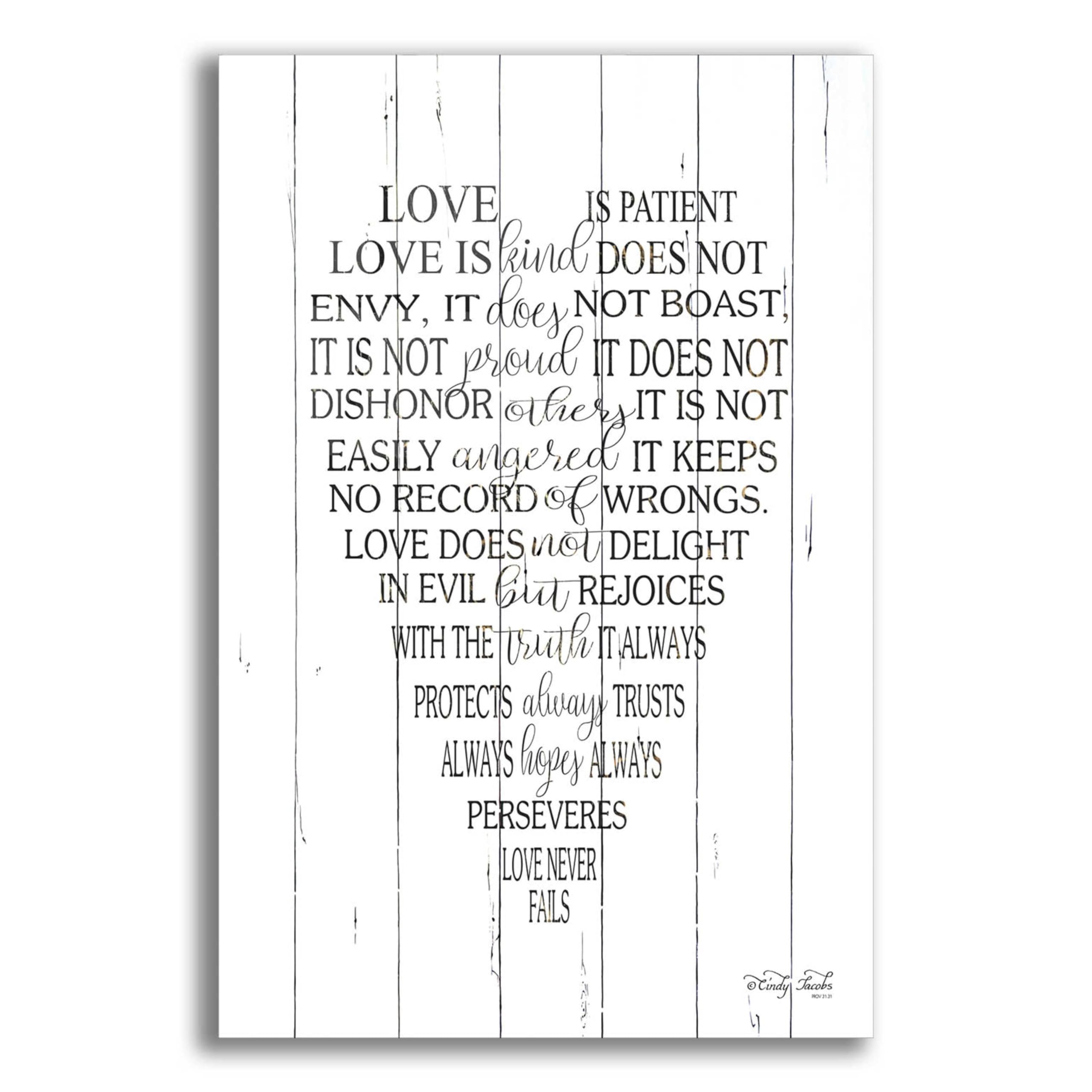 Love is Patient II by Cindy Jacobs - 16x24 Inch Acrylic Glass Wall Art Painting, Modern Christian Home Decor for Living Room, Bedroom & Office