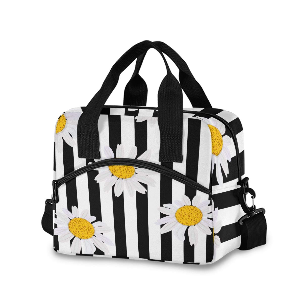 Blueangle Insulated Lunch Bag with Adjustable Shoulder Strap - Reusable Daisy Flower Design Lunch Box for Women & Men | Perfect for Work, School, Picnics & Outdoor Activities
