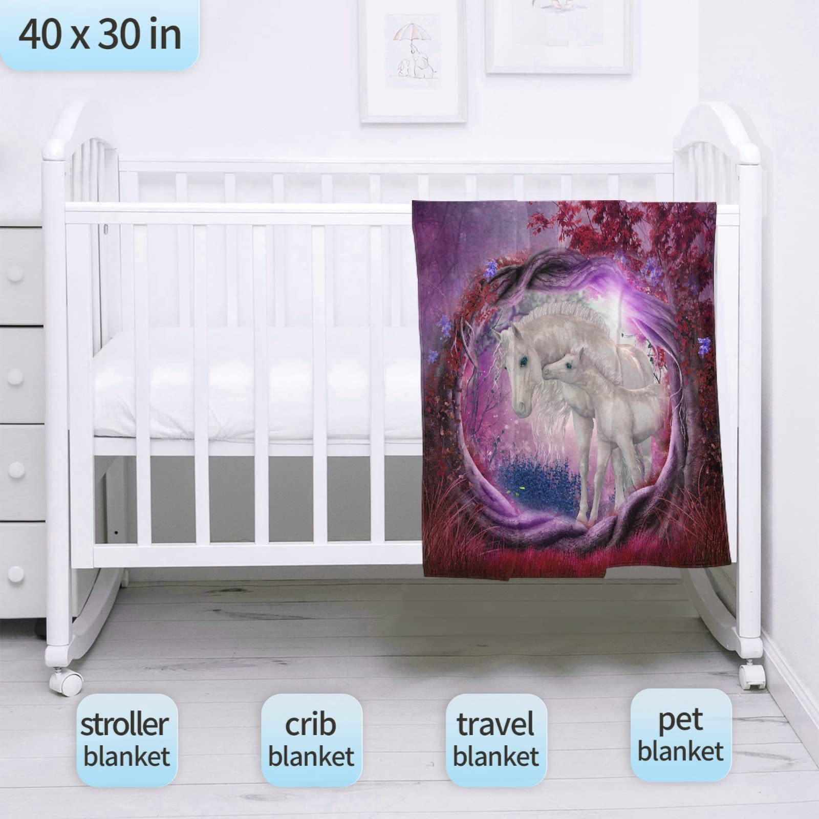 Premium Microfiber Flannel Horse Print Throw Blanket - Ultra Soft Lightweight Cozy Blanket for Couch, Bed, Sofa & Chair - 120