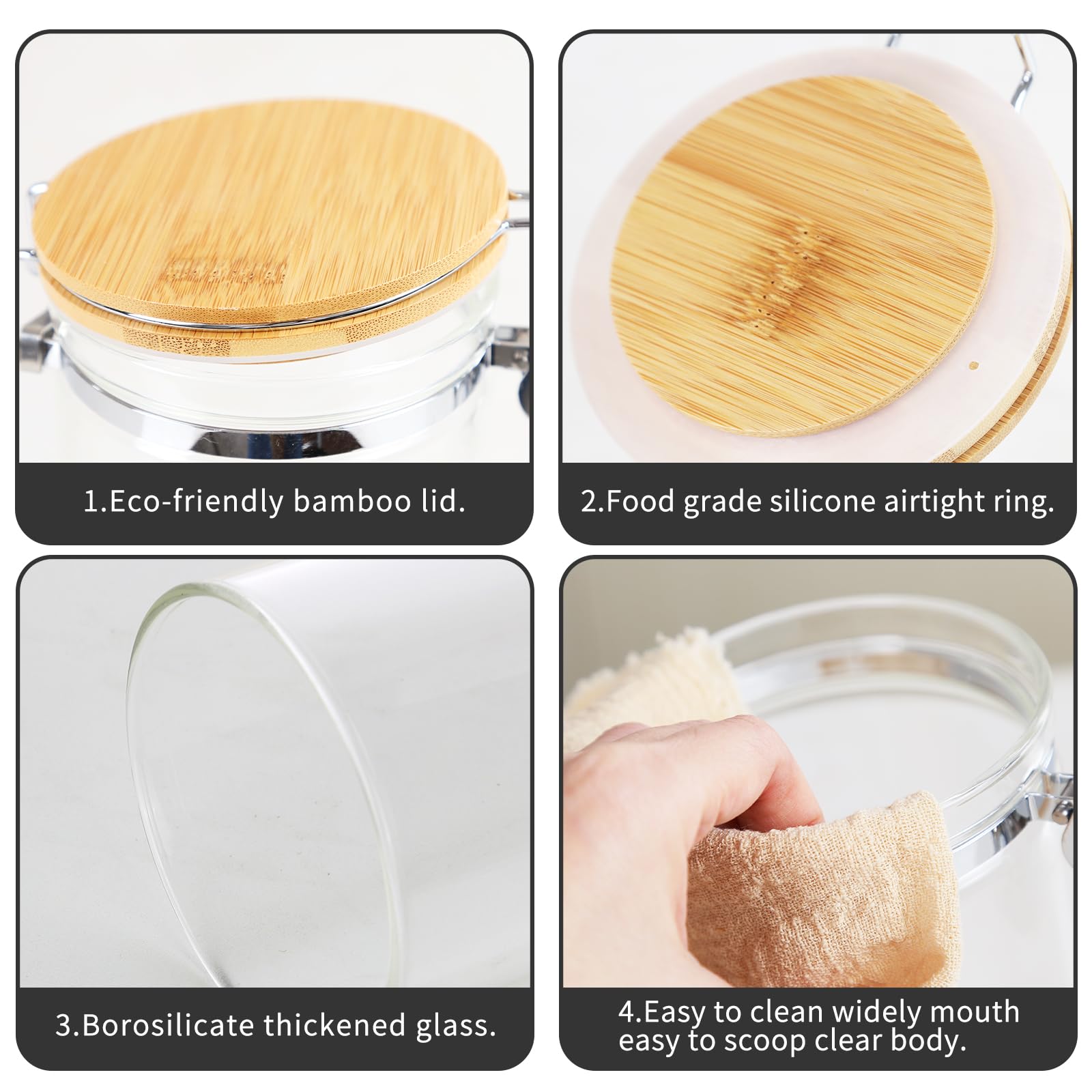 Ken's Kitchen Airtight Glass Pasta Storage Jars with Bamboo Lid - 68oz Spaghetti Container for Macaroni, Noodles & Dry Food - Perfect for Pantry Organization & Kitchen Storage Solutions