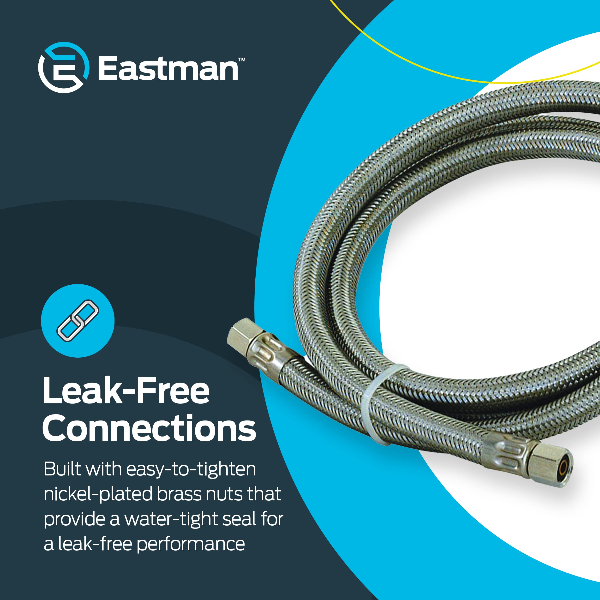 Eastman 1/4 Inch Compression Ice Maker Connector - 10 ft Flexible Braided Stainless Steel Water Supply Line (Model 48389) - Perfect for Refrigerator, Freezer & Under Sink Installation