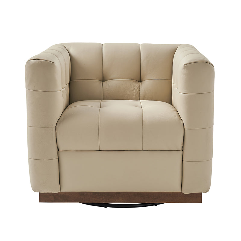Feodor Genuine Leather Mid Century Modern Swivel Chair - Premium Office & Living Room Furniture for Home Decor
