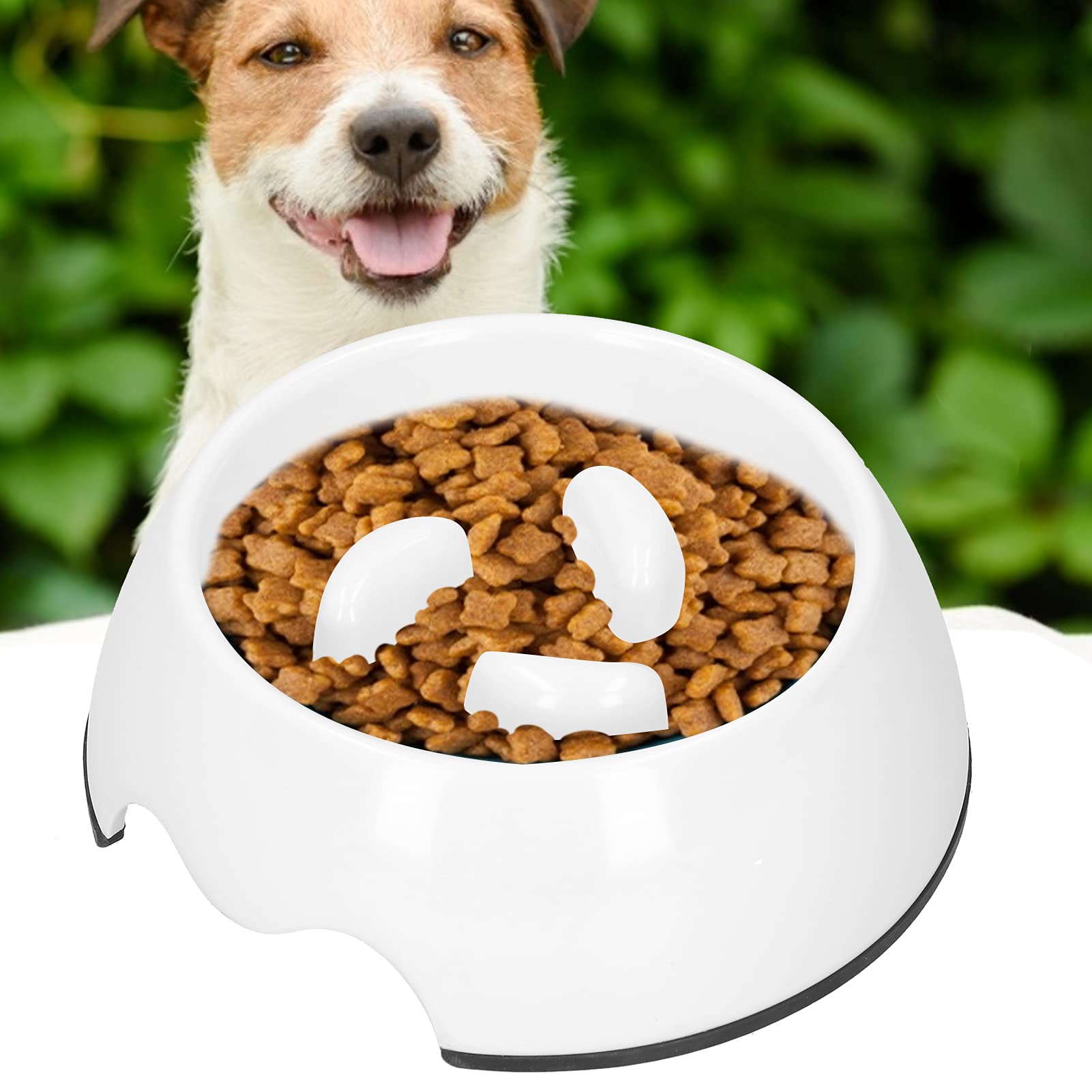 01 Non-Slip Rubber Pet Bowl - 3-Compartment Dog Feeder, Portable & Odorless, Medium Size, White - Perfect for Travel, Home & Outdoor Use with Dogs