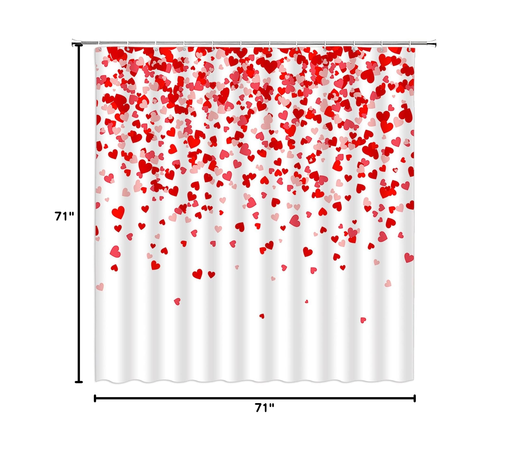 Valentine's Day Shower Curtain - Red Heart Falling Design for Romantic Couples, Sweet Love Bathroom Decor with Hooks (Red & Pink) | Perfect for Anniversary Gifts, Wedding Showers & Couples' Bathroom Decor