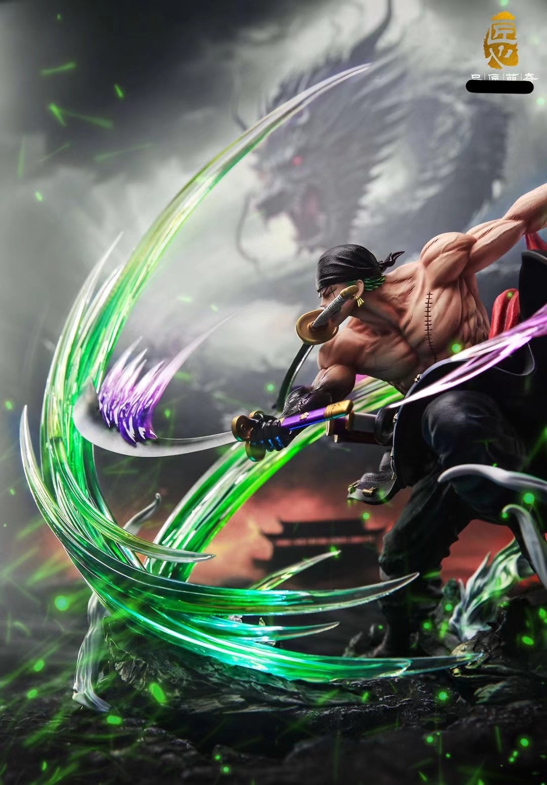 Pin Jiang Studio Onigashima Zoro Anime Figure - Collectible One Piece Statue for Fans, Home Decor, and Gift Giving