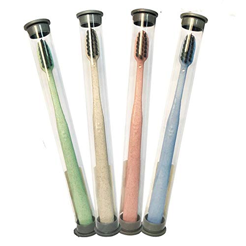 4 Pack Eco-Friendly Bamboo Charcoal Toothbrushes - Soft Bristles for Sensitive Gums, Small Heads for Kids & Adults, Biodegradable Wheat Straw Handle (4 Colors) | Gentle Dental Care for Family, Travel & Sustainable Lifestyle