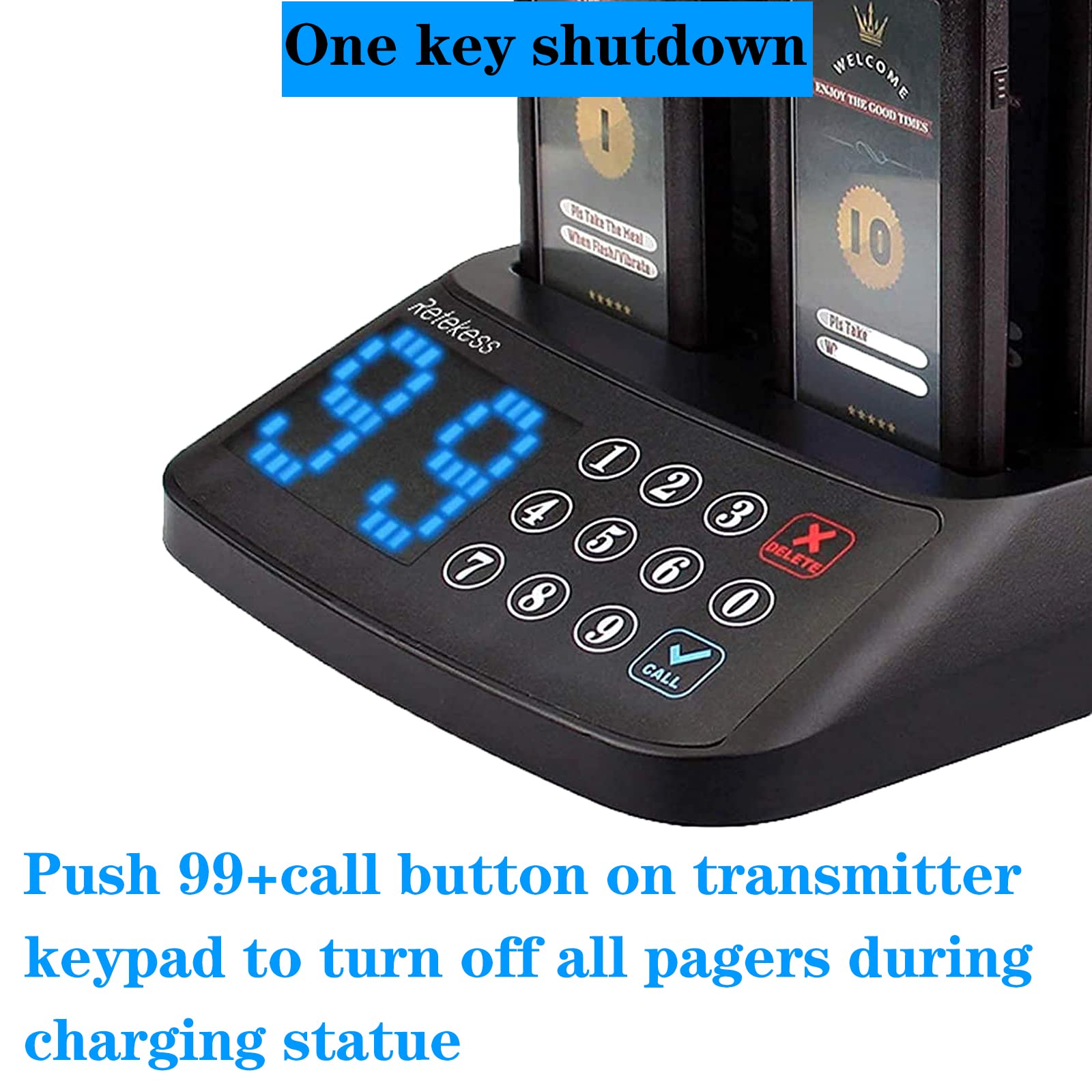 Retekess T115 Restaurant Pagers - 18-Pack Waterproof Wireless Pager System with Touch Keyboard, Vibration & Flash Alerts for Food Trucks, Cafes, Church Nurseries - Ideal for Order Pickup & Customer Notification