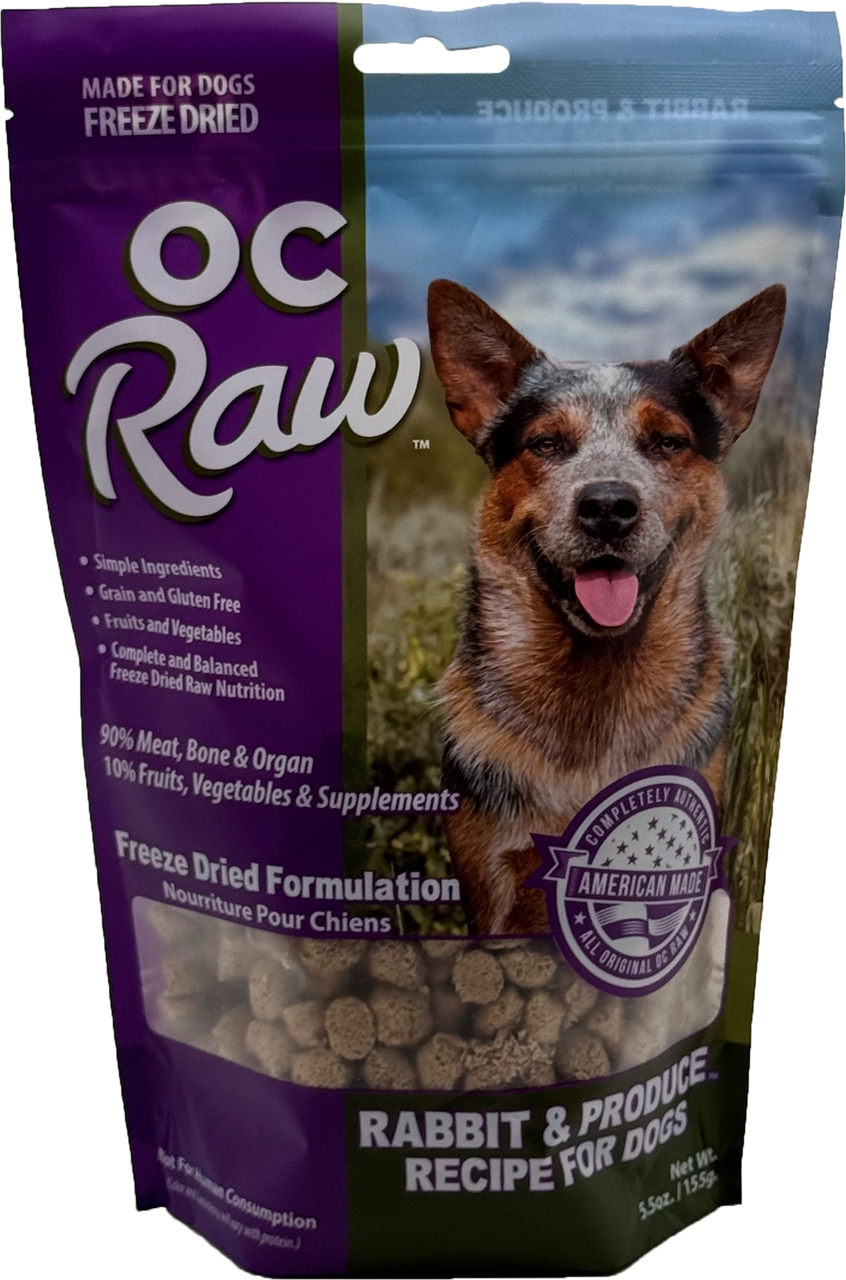 Premium Freeze-Dried Raw Rabbit Dog Food - OC Raw Dog Food with Natural Produce, 5.5oz Meaty Rox - Ideal for Raw Feeding & High-Protein Diets