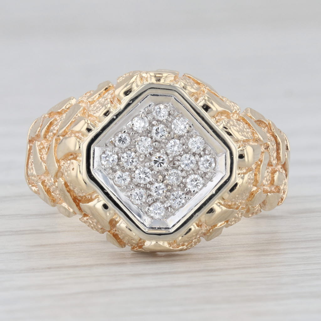 0.33ctw Diamond Cluster Gold Nugget Ring - 14k Yellow Gold Men's Size 12.5 - Perfect for Weddings, Anniversaries & Special Occasions