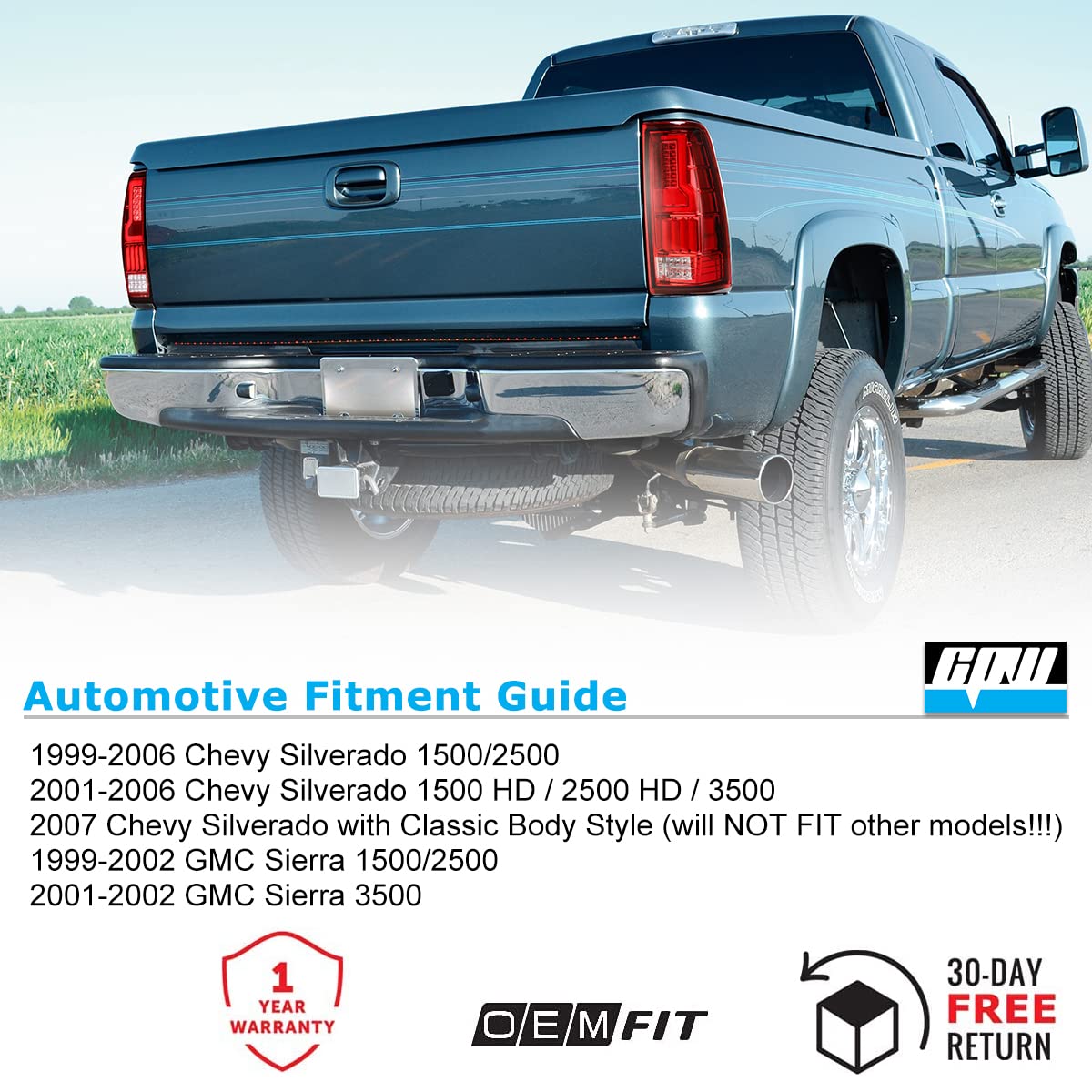 CPW LED Tail Lights for 1999-2006 Chevy Silverado 1500/2500/3500 & 1999-2002 GMC Sierra 1500/2500/3500 - Chrome/Red Clear Replacement Brake & Reverse Lights - Perfect for Night Driving & Enhanced Safety