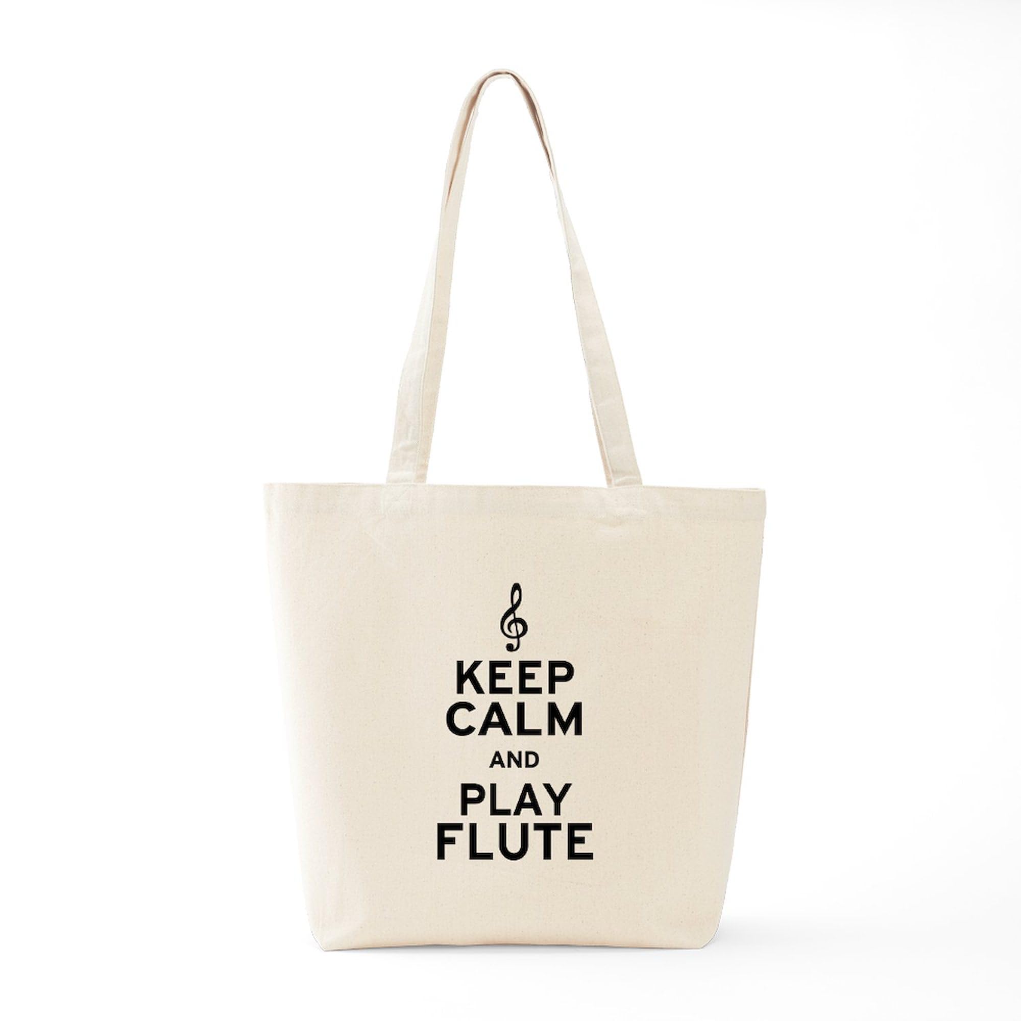 Keep Calm And Play Flute Tote Bag - Natural Canvas Reusable Shopping Bag for Musicians, Groceries & Beach Essentials | Eco-Friendly Cotton Tote for Flute Players, Students & Music Lovers