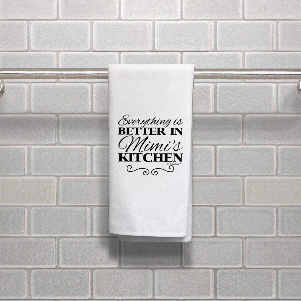 Premium Mimi's Kitchen Tea Towel - Thoughtful Gifts from Grandchildren - White Cotton Dish Towel for Cooking, Baking & Home Decor