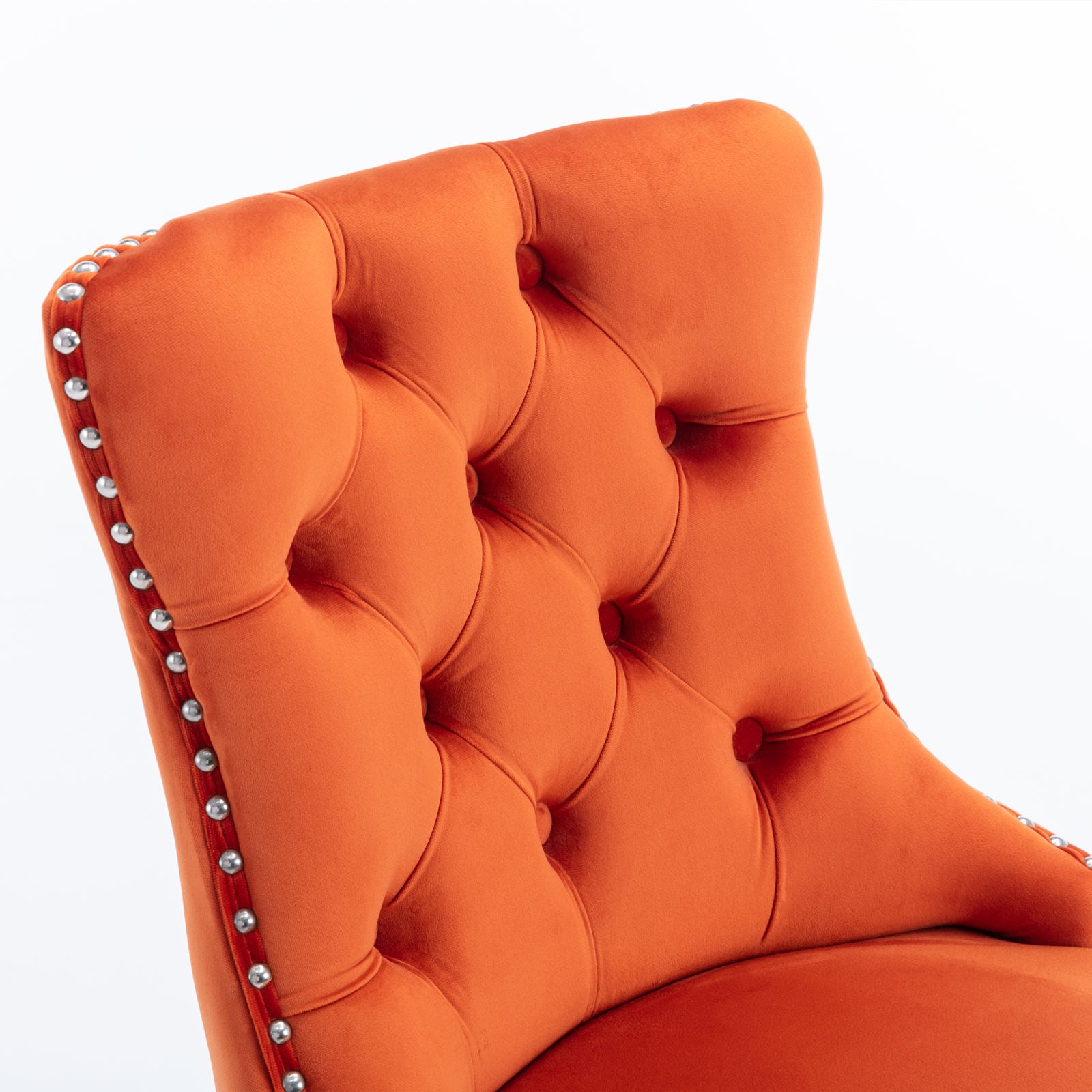 Luxury Velvet Bar Stools Set of 2 - Modern Button Tufted Bar Chairs with Wooden Legs & Chrome Nailhead Trim - Orange Upholstered Counter Stools for Kitchen Island, Home Bar & Dining Room Decor