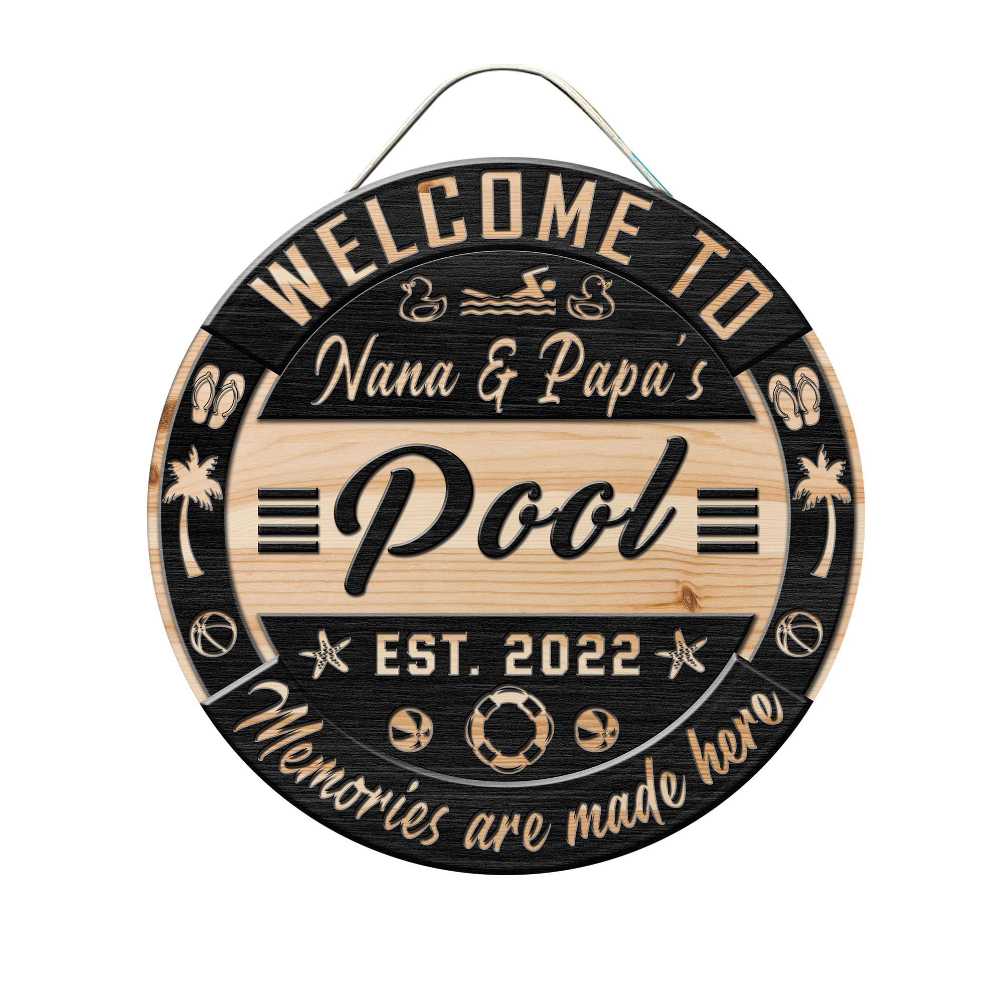Personalized Welcome to Pool Signs - All Over Printed Round Wood Sign (8