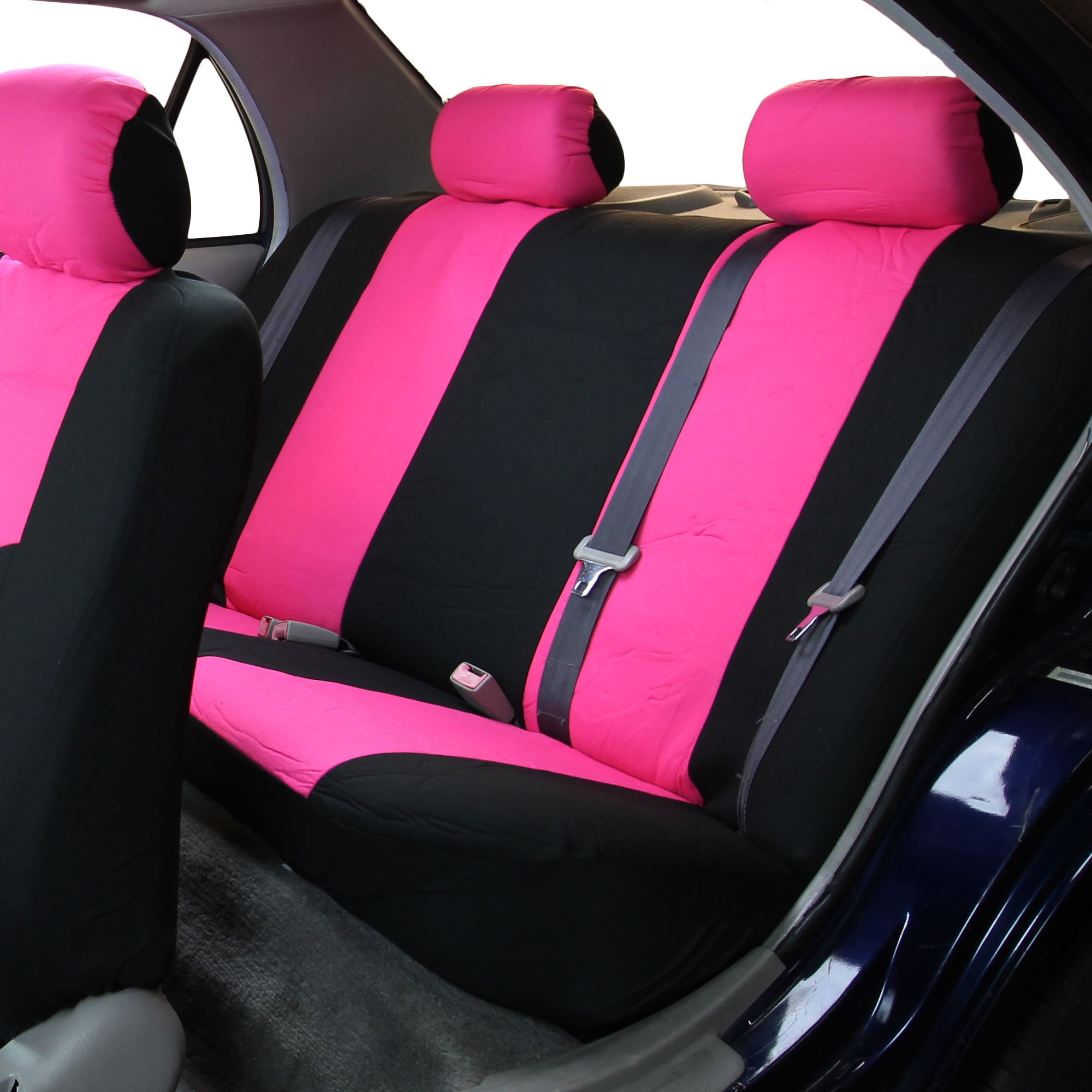 FH Group Pink Full Set Flat Cloth Car Seat Covers - Universal Fit for Cars, Trucks & SUVs (Front & Rear Bench) | Durable Interior Accessories Combo with E-Z Travel Tissue Dispenser | Perfect for Road Trips & Daily Commutes